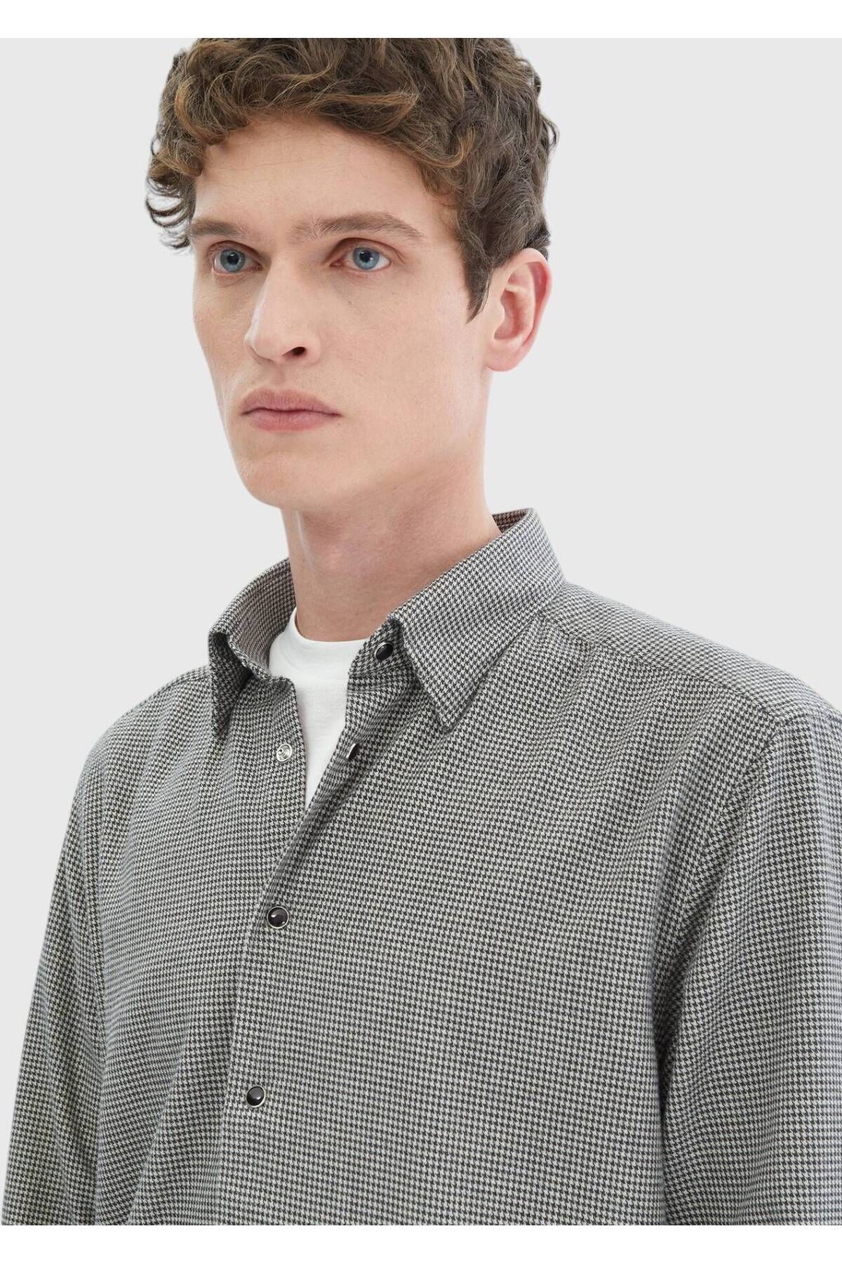 Ramsey-Dark Gray Patterned Casual Fit Woven Casual 100% Cotton Shirt 4