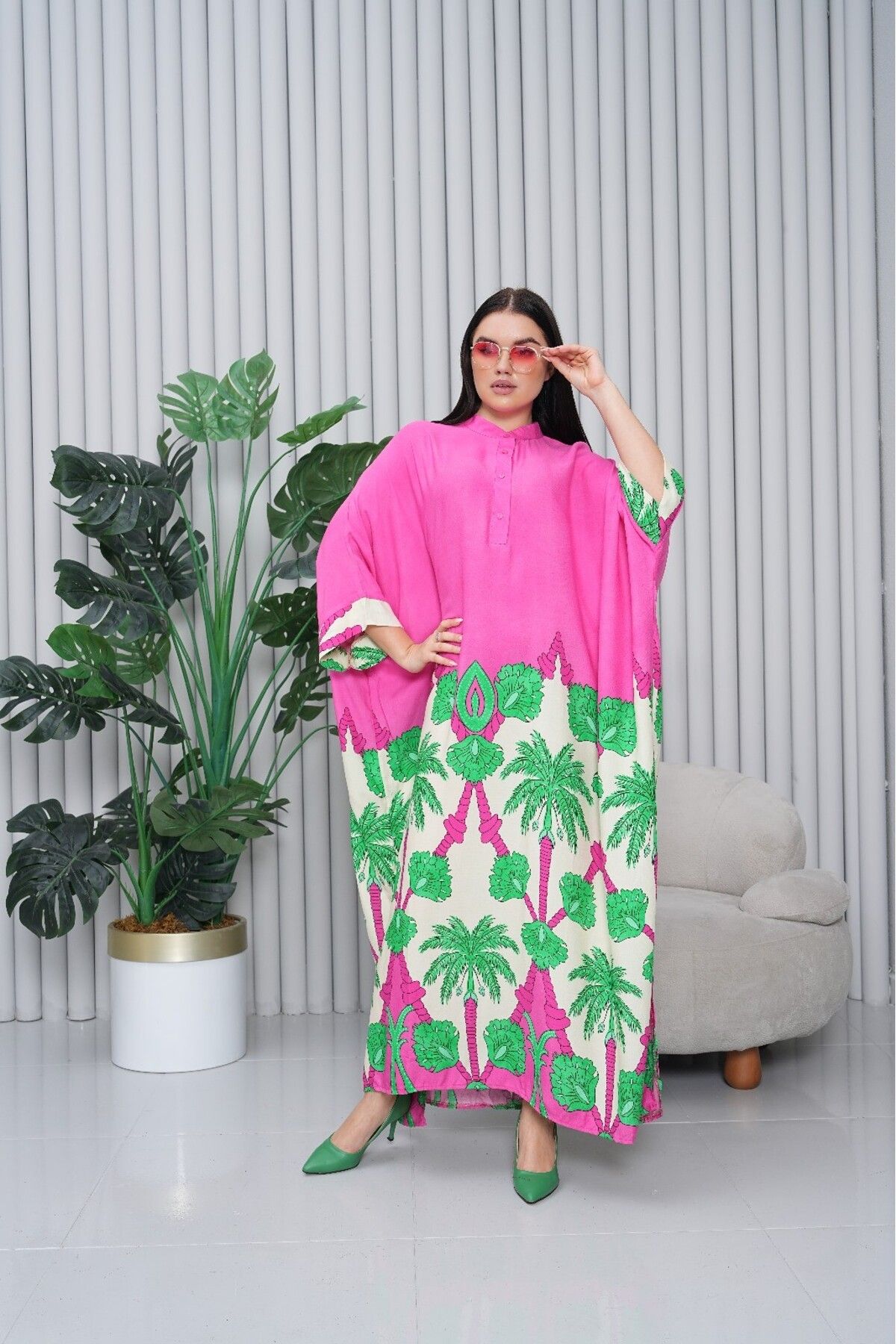 AYASOFYA OTANTIK Rochie De Damă, Roz, Cu Decolteu În V, Cu Model Oversize, Cămașă Lejeră Femeie - Standard