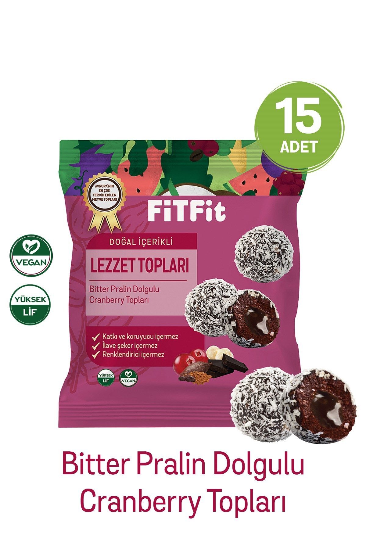 FitFit Cranberry Meyve Topları Glutensiz, Doğa ve Sağlıklı Atıştırmalık 36gr X 15 ADET