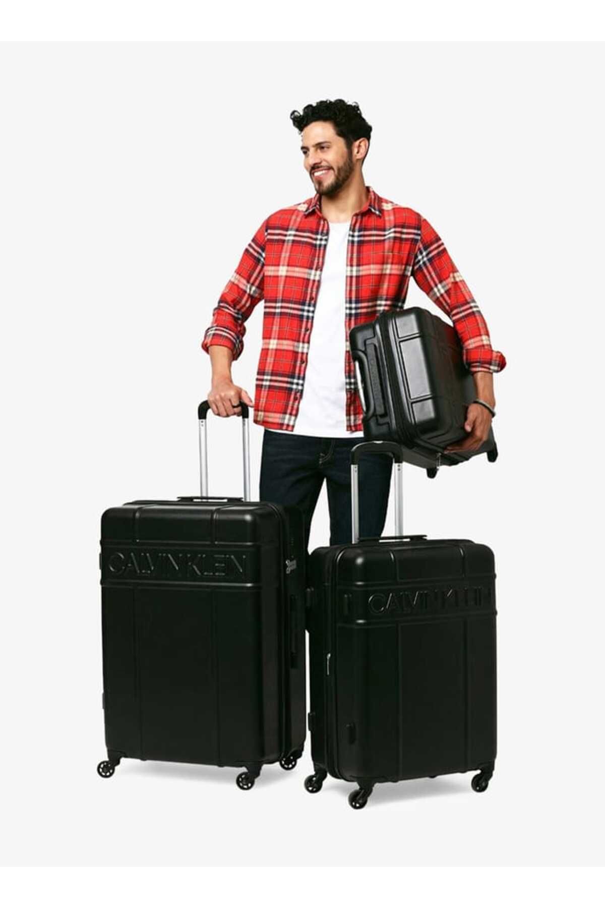 Calvin Klein-Textured Hardcase Trolley Bag With Retractable Handle 24''-m - Check-in 3