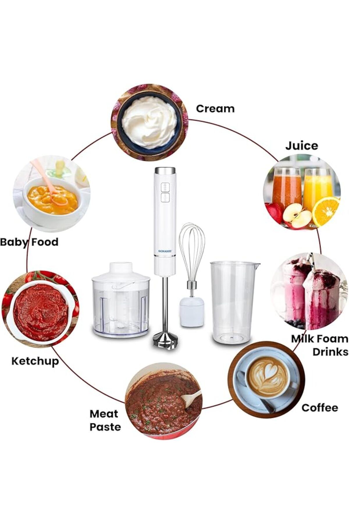 sonashi-SHB-185JCW 4-in-1 Hand Blender | 250W | Chopper, Whisker, 700ml Beaker, Speed Control 2