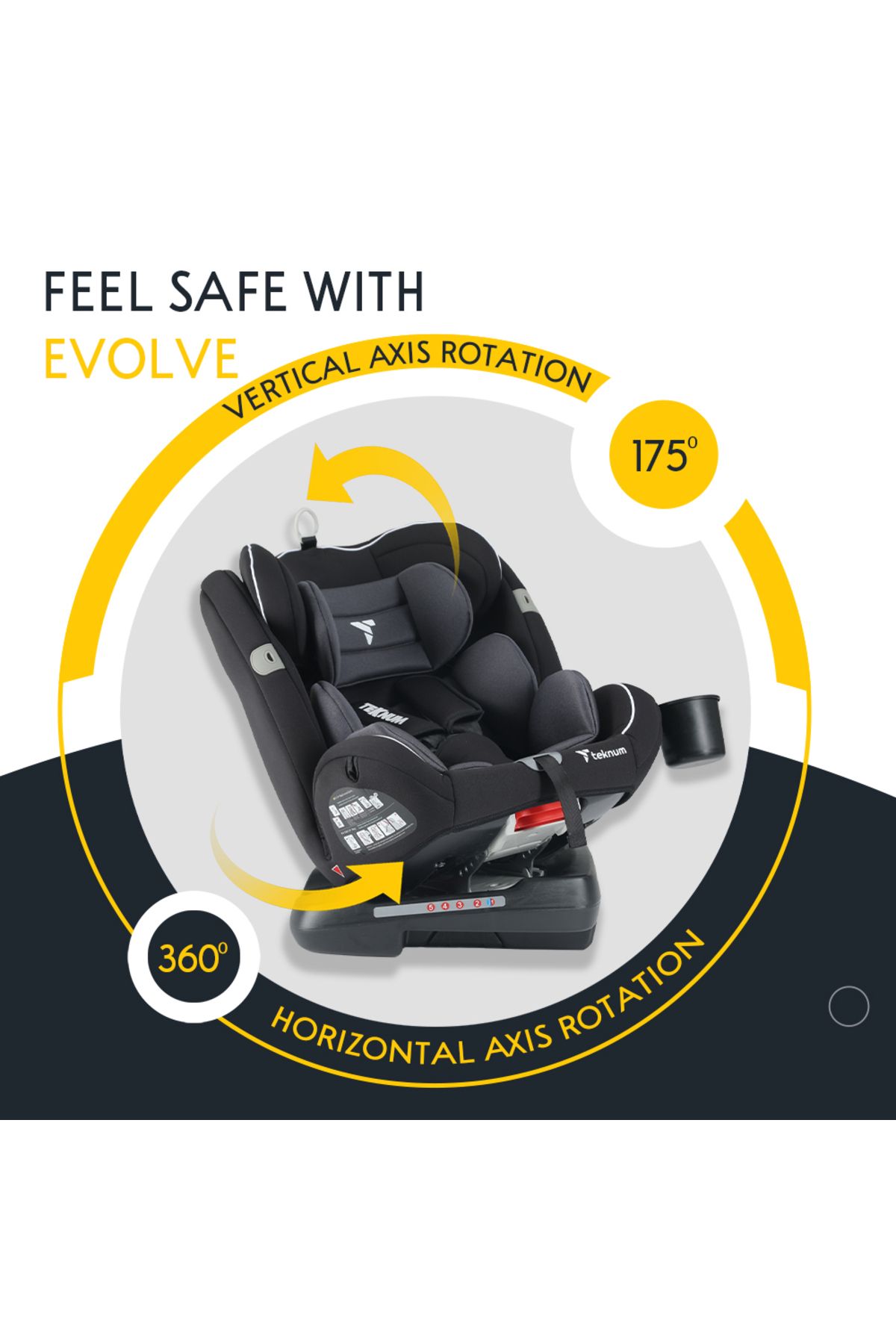 TEKNUM-Teknum Evolve 360 Car Seat (0 - 12yrs) with Sunveno Fashion Diaper Bag - Grey 7