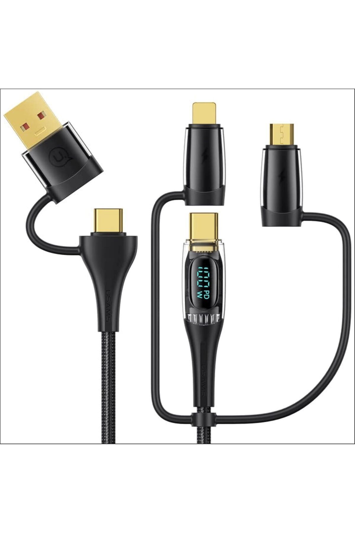 STOREMAX cmllashop US-SJ616 Type-C+Lightning+MicroUSB, 6in1 Dijital Göstergeli PD100W Hızlı Şarj ve Data
