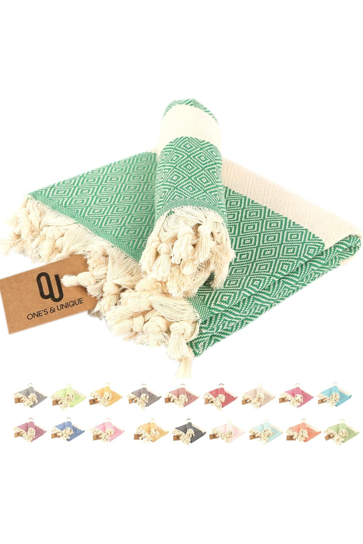 STOREMAX cmllashop & Unique Plaj Havlusu, 2'li Peştemal-Peşkir Seti,%100 Organik Pamuk (Benetton Yeşil) 5