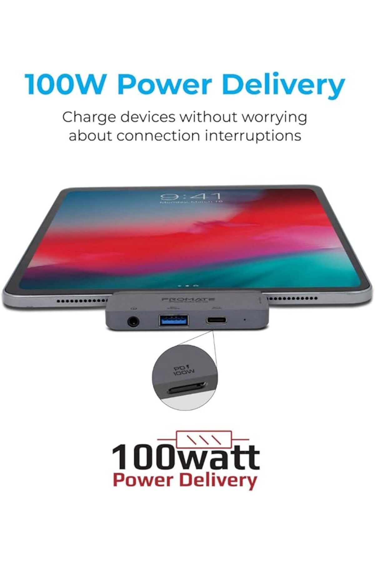 Promate-موزع USB-C 4 في 1، طاقة 100 واط، شاشة 4K، USB 3.0، AUX لأجهزة MacBook وiOS وWindows 3