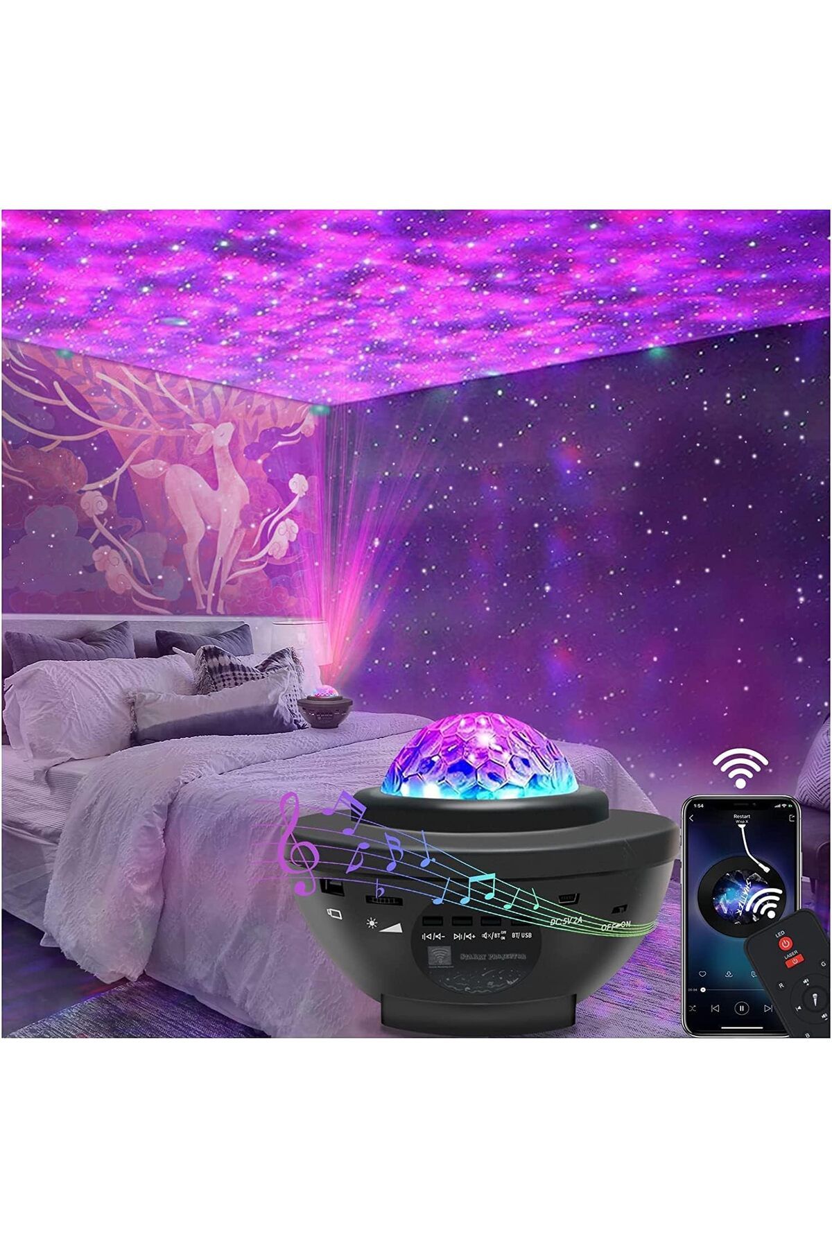 STOREMAX Projektör Gece Lambası Bluetooth Hoparlör Bluetooth Lazer Işıklı Sese Duyarlı Hoparl