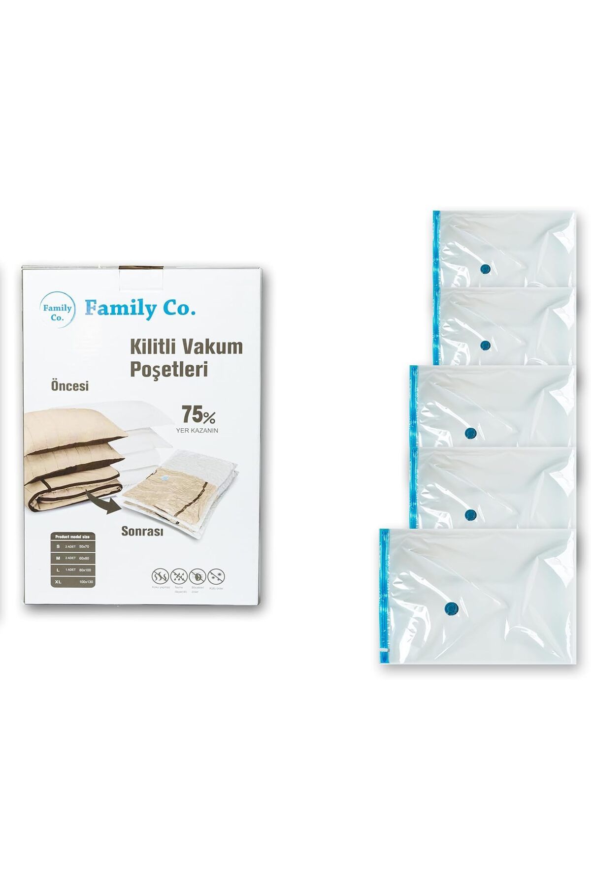 STOREMAX nffashopm Co. Vakumlu Hurç Poşet Setleri 5 Parça 50x70-2, 60x80-2, 80x100-1 storestarx 1051353