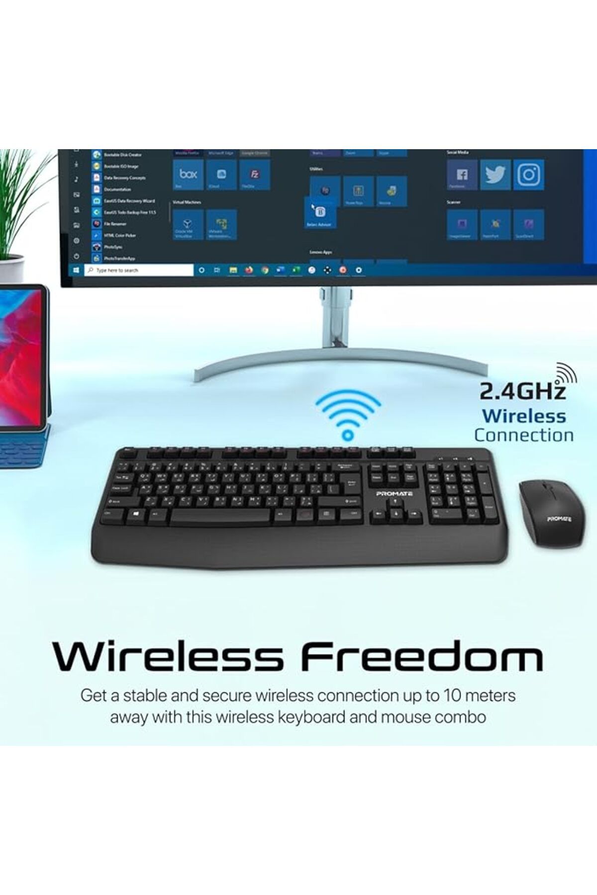Promate-Wireless Keyboard & Mouse Combo, Ergonomic, 2.4GHz, 1200 DPI, Media Keys for Mac, iMac 3