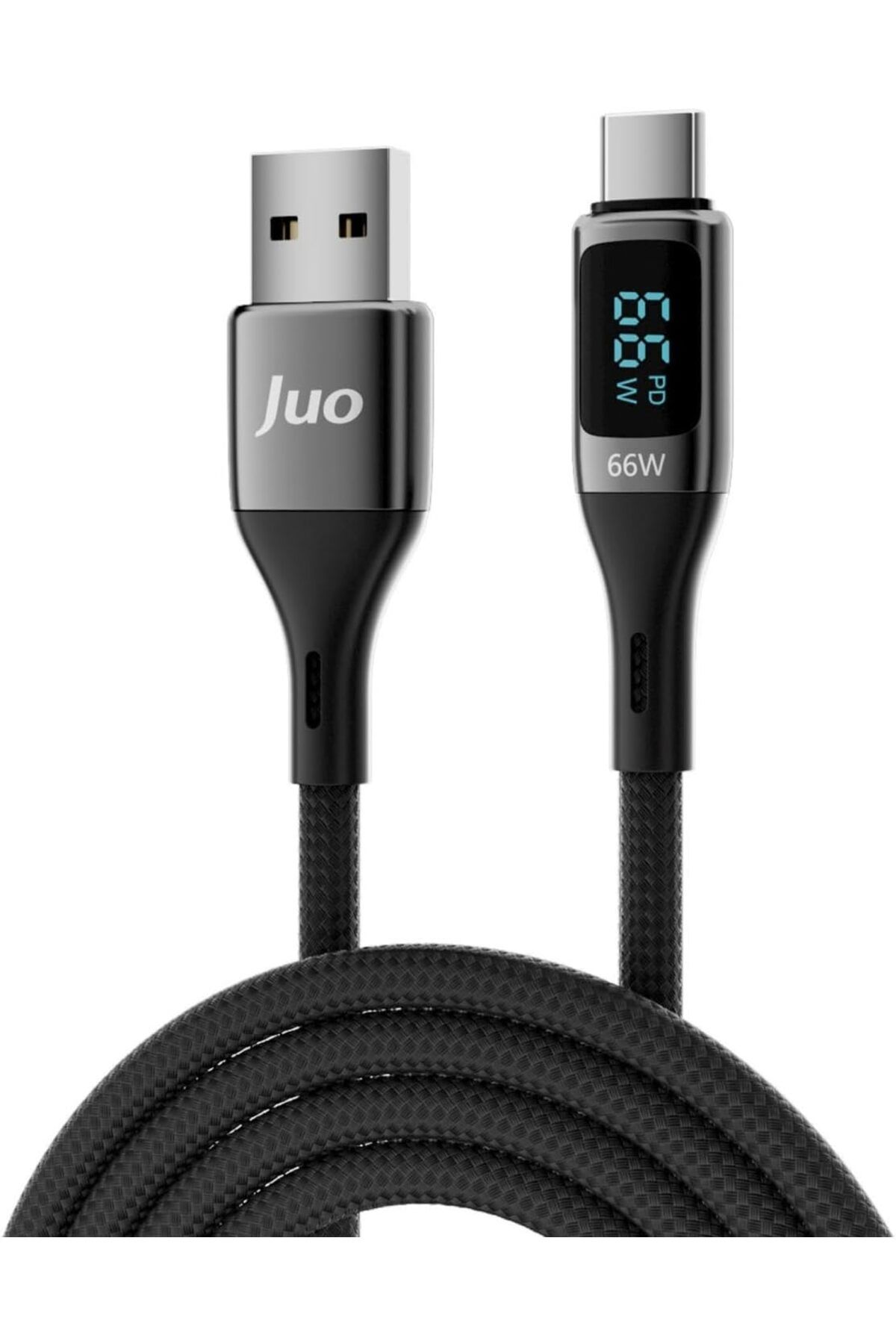 STOREMAX buxystorem 66W Dijital Led Ekranlı Örgülü USB-A to USB Type-C Hızlı Şarj ve Data Kablosu 2 Me