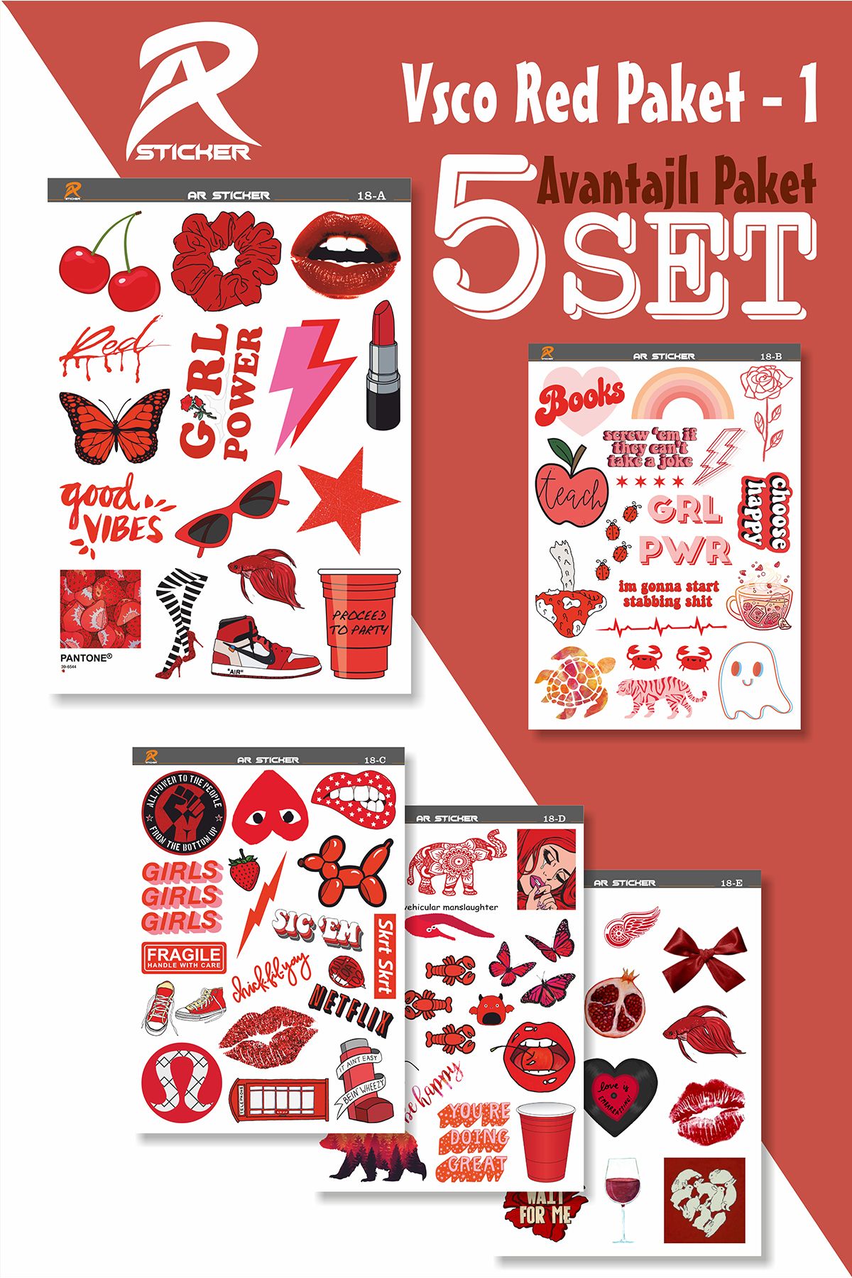 AR Sticker-Autocolant pentru tabletă pentru laptop, notebook, roșu Vsco Pachet avantajos 1 - 5SET 1