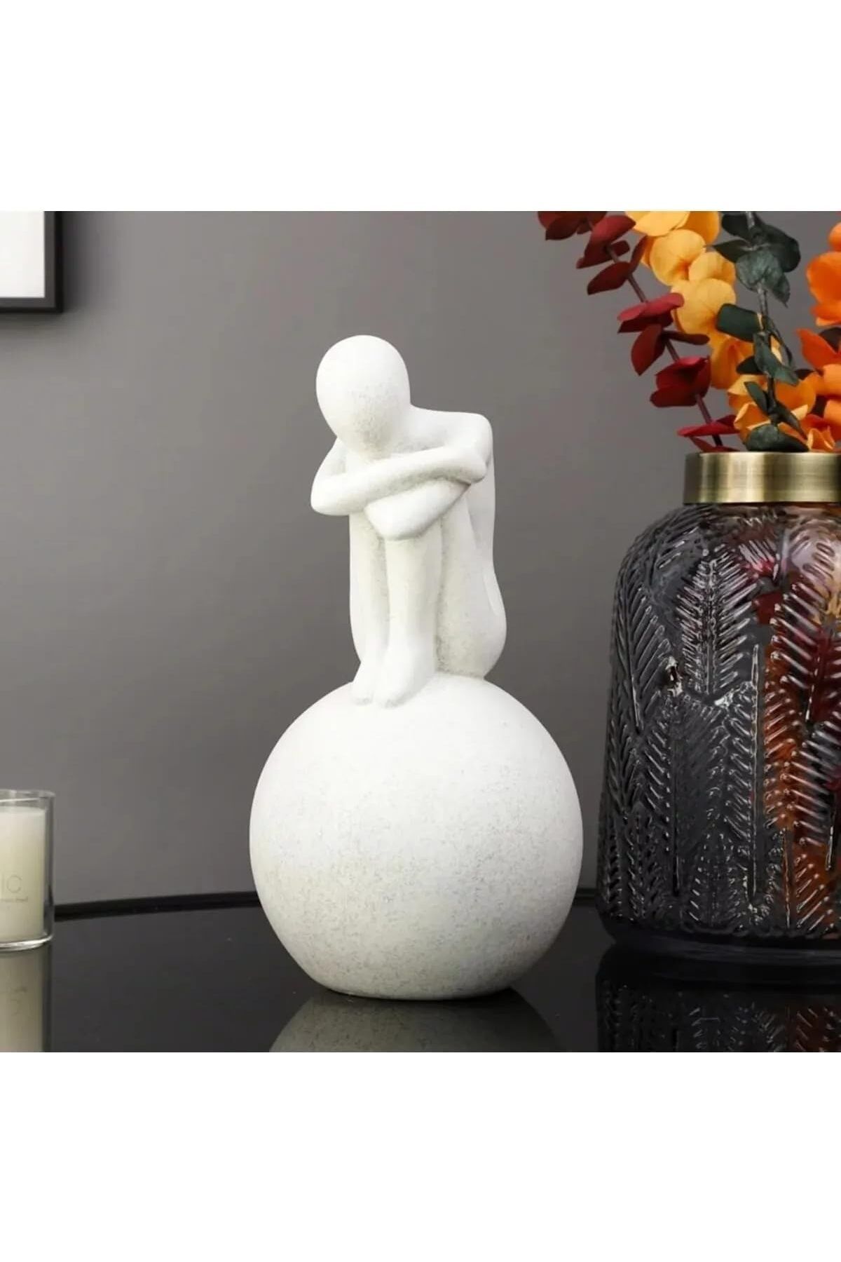STOREMAX nffashopm Beyaz Heykel - Düşünen Figür Sanat Dekoru, Ev Dekorasyonu için Minimalist Heykel stor