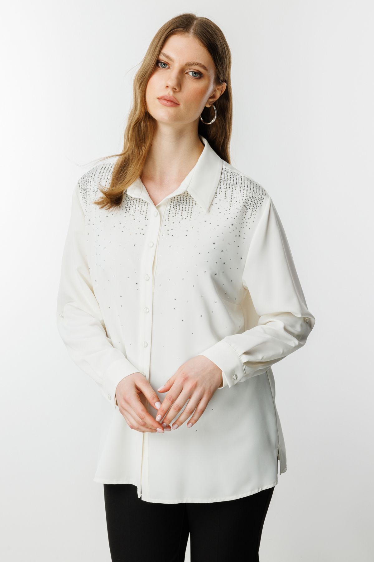 Ekol-Chiffon Blouse with Stone Front 1