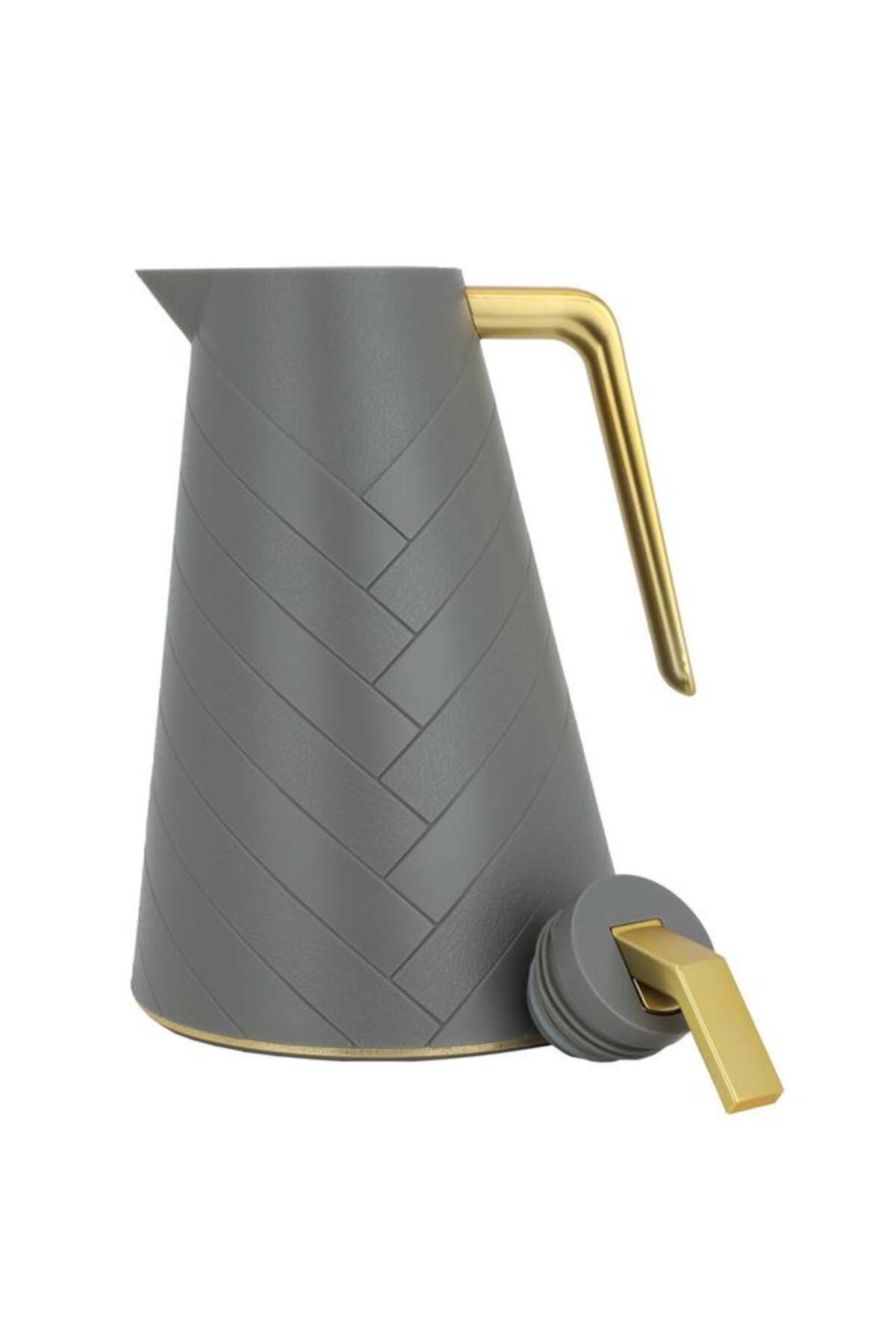 ALSAIF-Plastic Thermos 1 Liter With Gold Dark Gray Handle 2