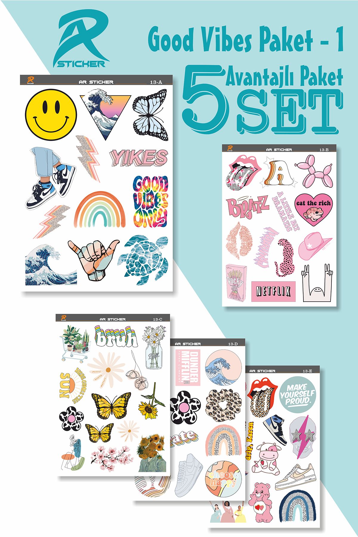 AR Sticker-Autocolant pentru tabletă pentru laptop cu tematică Good Vibes Pachet avantajos 1 - 5SET 1