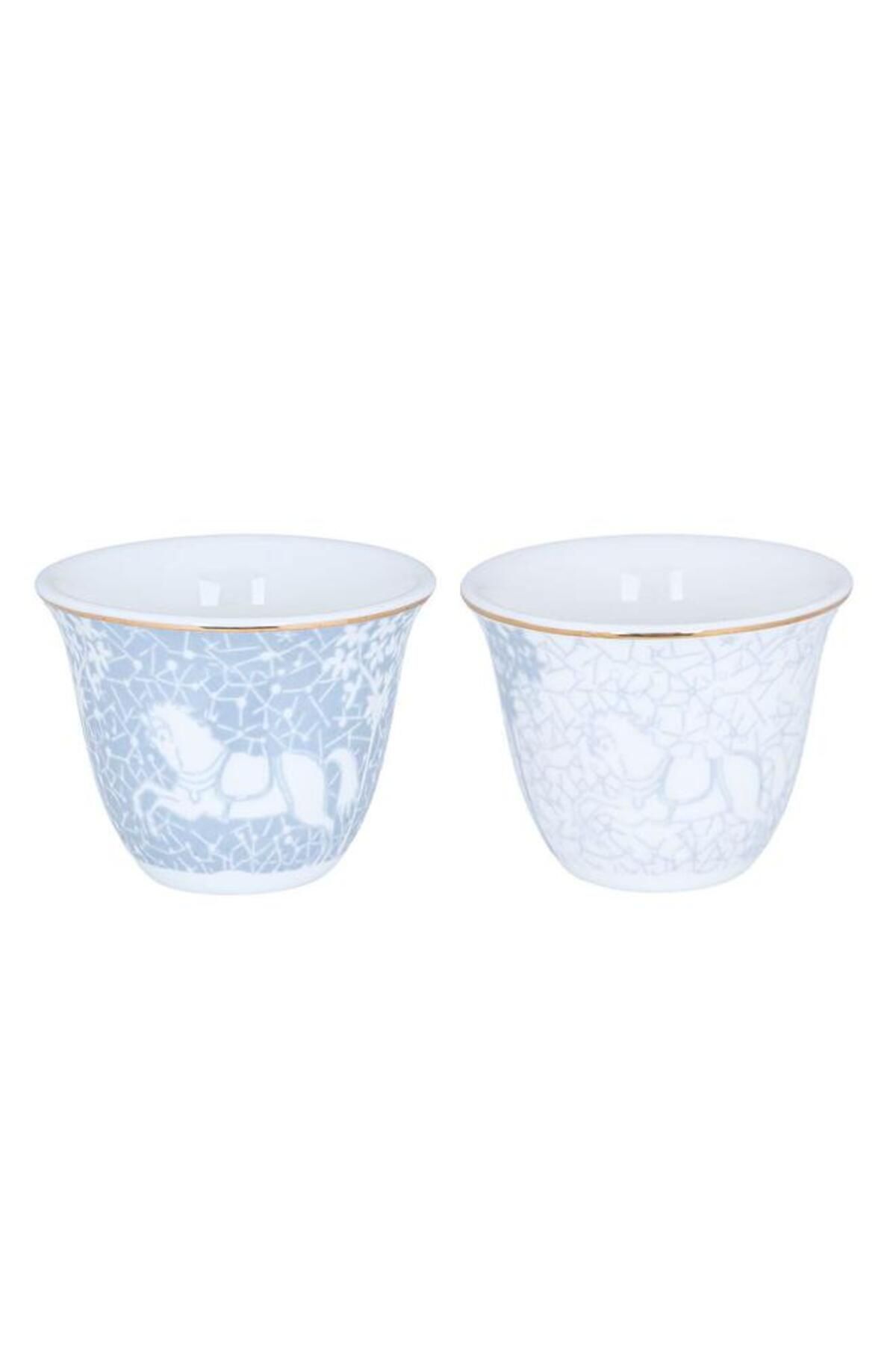 ALSAIF-Arabic Coffee Cups Set 12 Pieces 90 Ml Horse Pattern White/Grey 3