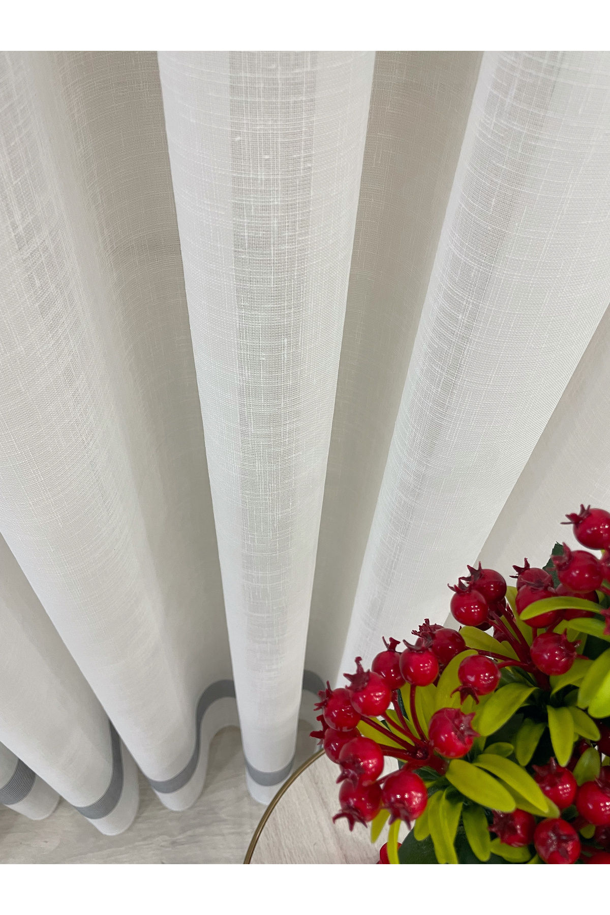 Brillant-Linen Look Banded 1/3 Sik Pleat - Ecru/Grey Color Tulle Curtain 3