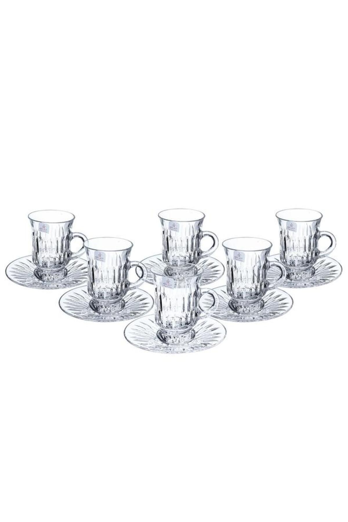 ALSAIF-Bialat Crystal Cups And Saucer Serving Set 18 Pieces Transparent 4