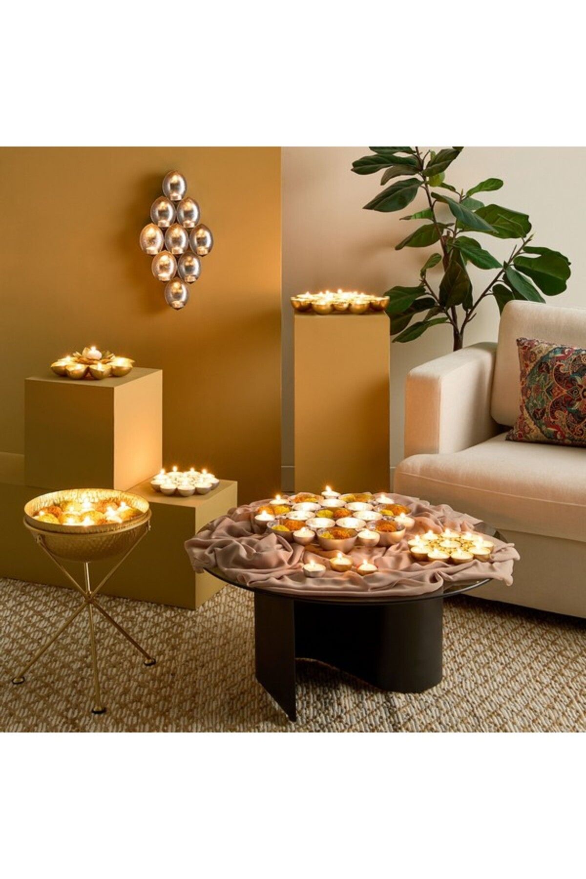 Home Box-Neom Metal Urli Tray with Stand 31x31x45 cm 6
