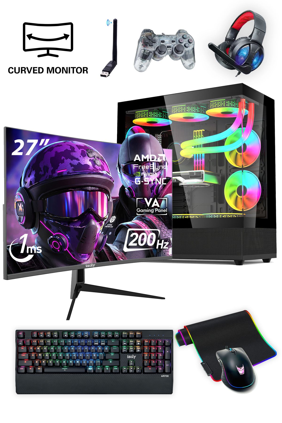 NextGen J-X Ryzen 5 7500F 32GB 1TB M.2 NVMe RTX 4060Ti 8GB 27" 200HZ 240mm Masaüstü Bilgisayarı