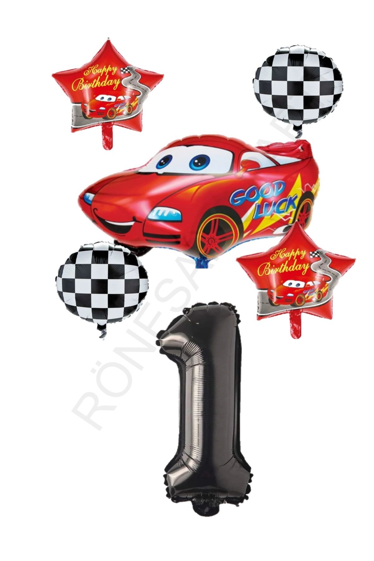 RÖNESANS PARTİ-Age 1 - Renaissance Racing Themed Car Starry Foil Balloon Set 1