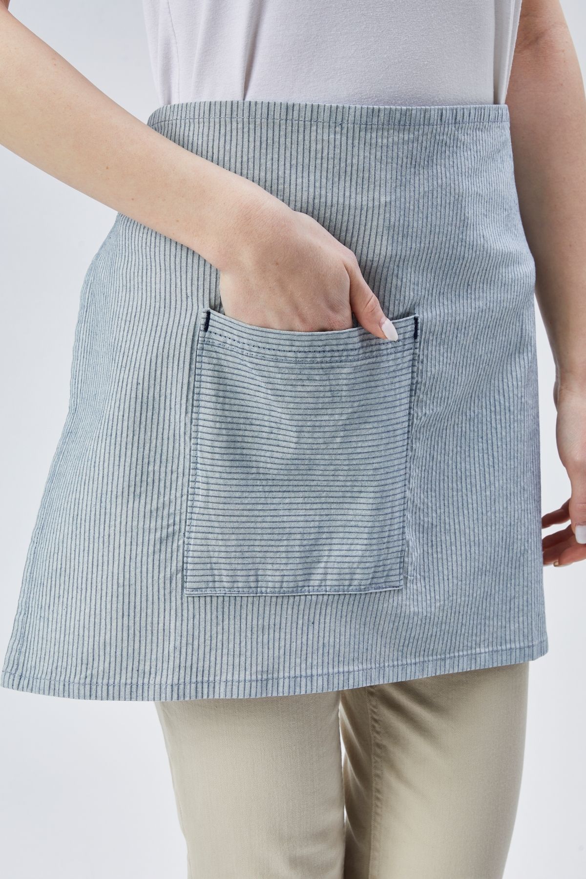 Monki Haus-Striped Half Short Apron - Cafe, Barista, Hairdresser, Bartender, Florist, Kitchen Apron, Stain Resistant 3