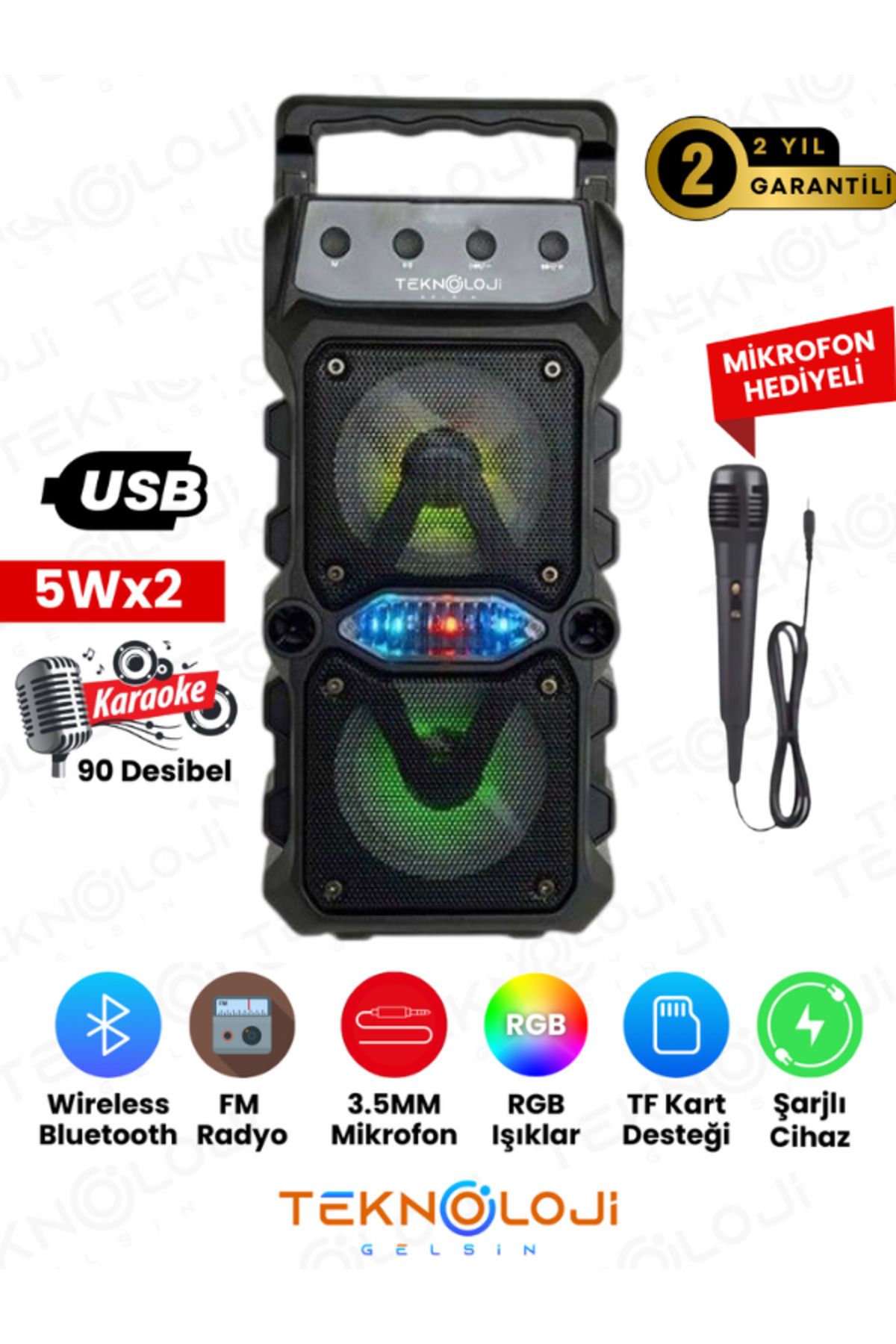 shop Bluetooth Hoparlör Mikrofonlu Ses Bombası Speaker Müzik Çalar Rgb Işıklı Extra Bass Fm/Sd/Aux/Flaş