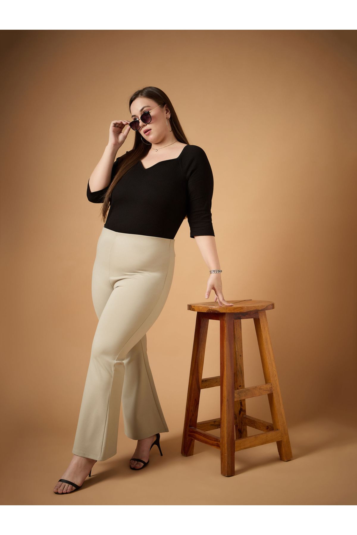 Sassafras By Styli-Plus Size Solid Flared Pants 6