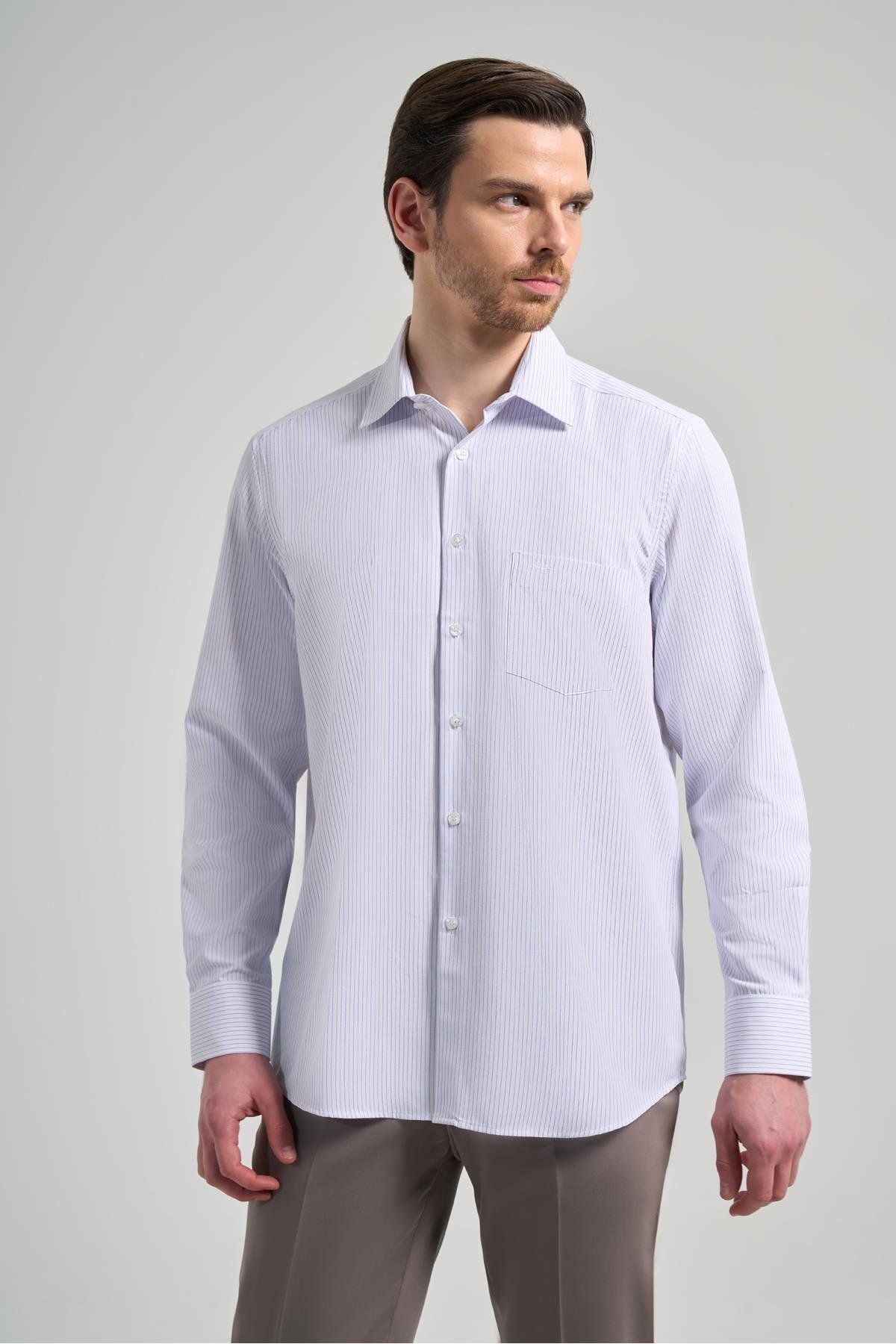 İmza-Cotton Classic Comfort Fit Shirt - Long Sleeve, Stripe Pattern, Cloth Feet, Hard Neck, Pocket 1004250172 1