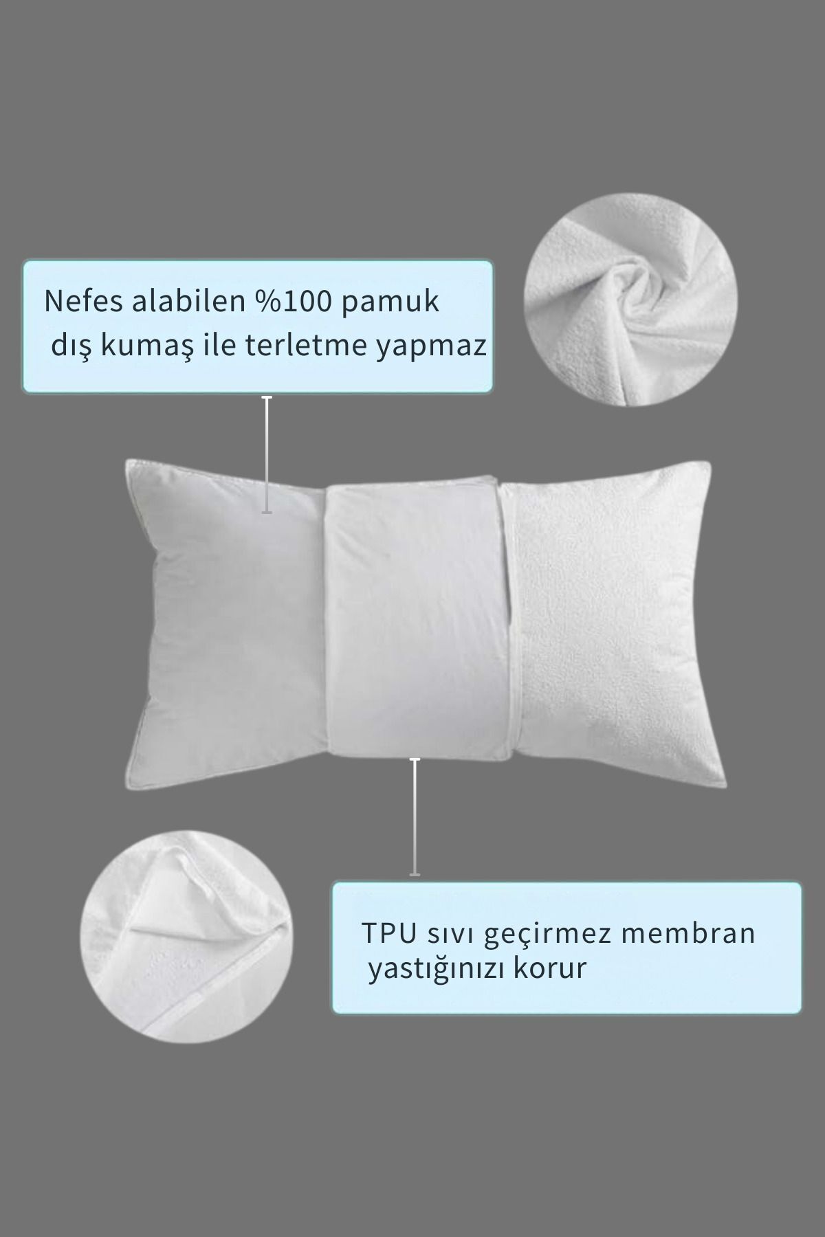 Formeya-Pamukkale Matratzen - Wasserdichtes Kissen 2er Set 100% Baumwolle 50x70 4