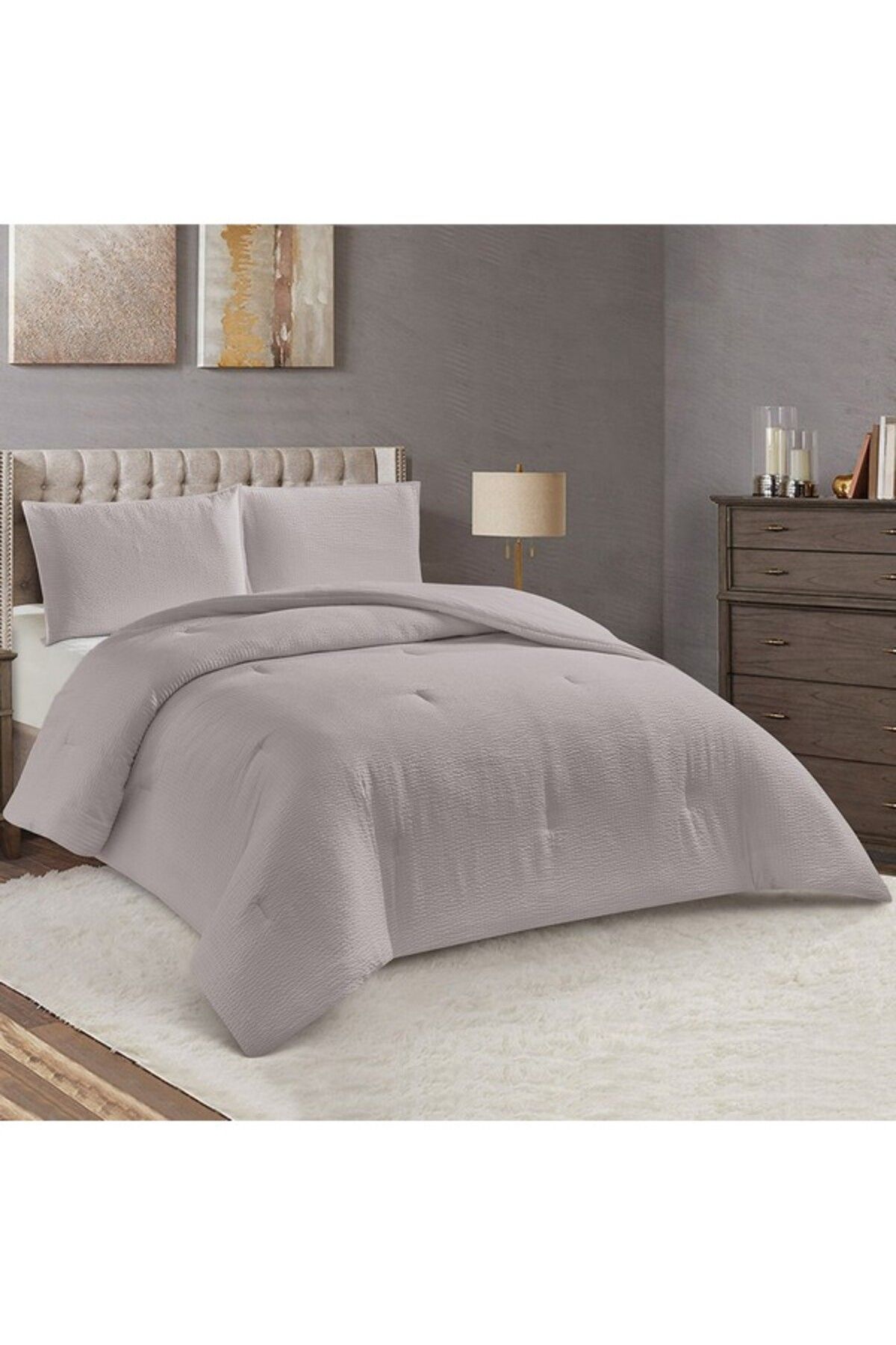 Home Box-Theo Stripe Seersucker 3-Piece King Comforter Set 220x240 cm 1