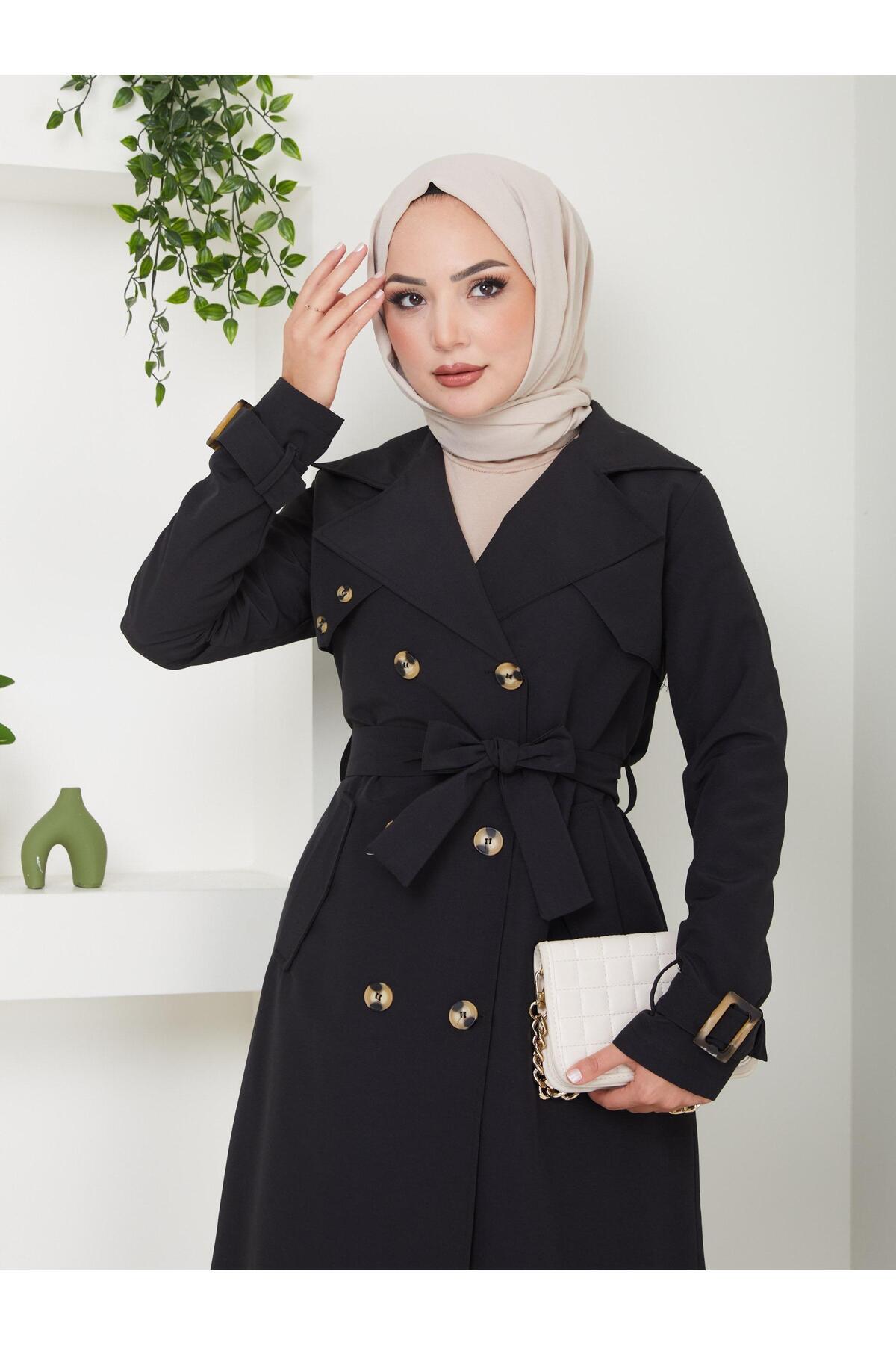 ELBİSHE Sırt Zincir Detaylı Trençkot