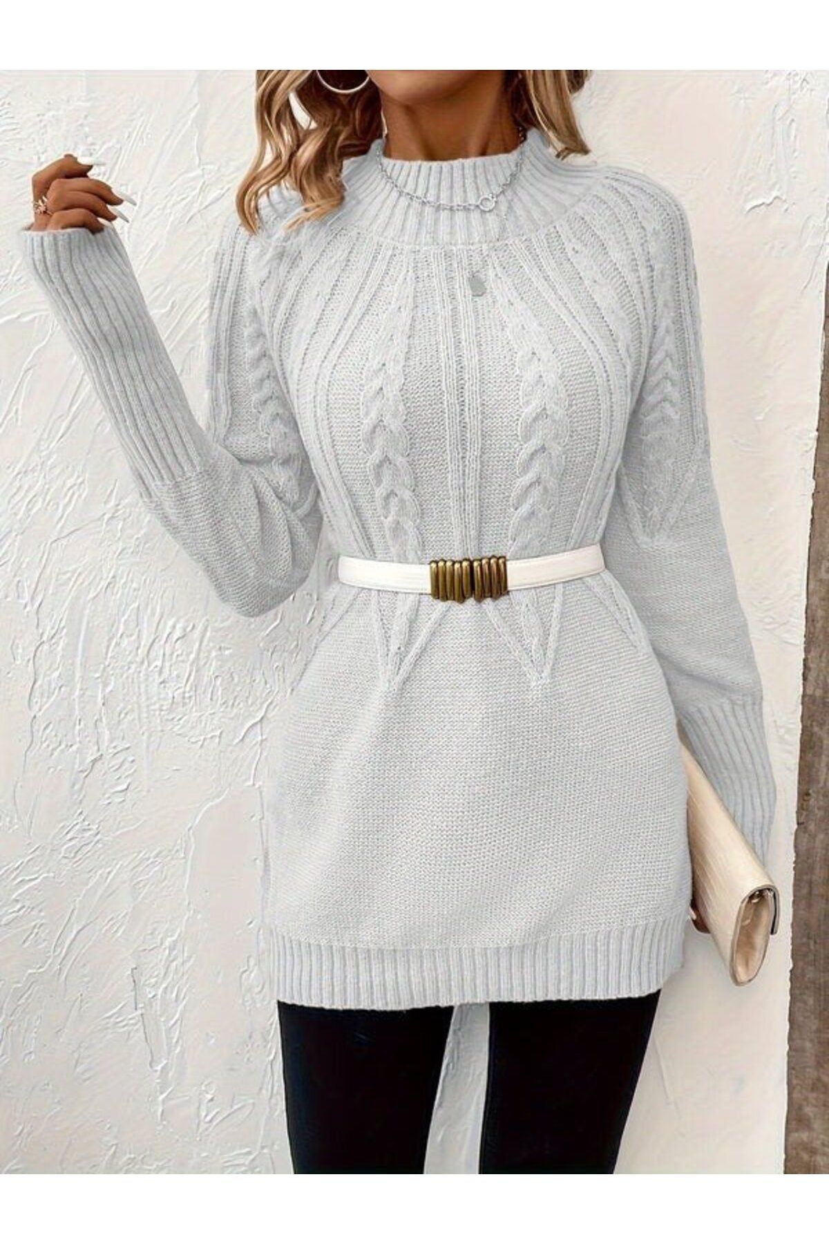 AhEs Shopping Kadın Uzun Kollu Yarı Balıkçı Yaka Triko Bluz