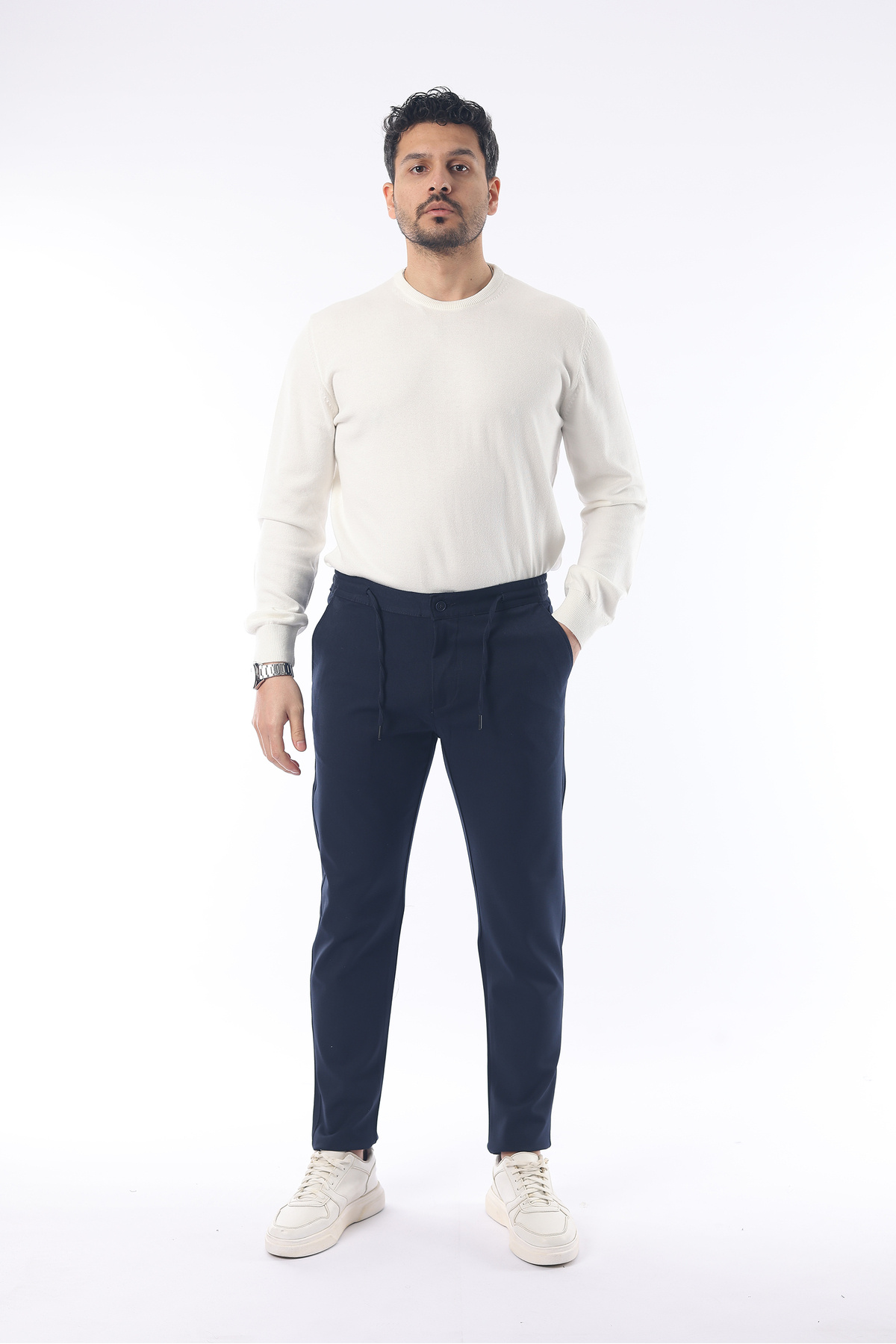 İDS COLLECTİON-Slimfit Jogger Сезонен тъмносин комфортен панталон от ликра 3