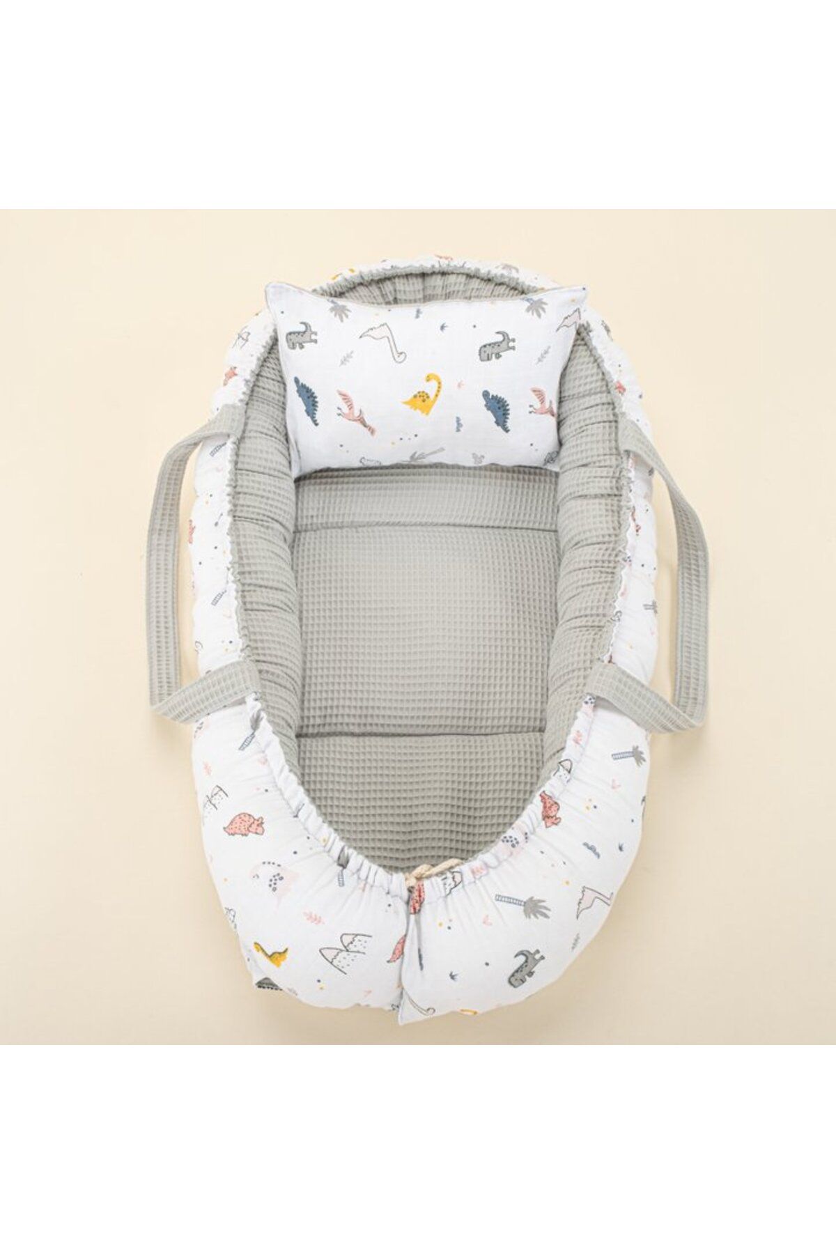 Yunikobaby-Double Sided Gray Honeycomb Dinosaur Babynest and Pillow 2