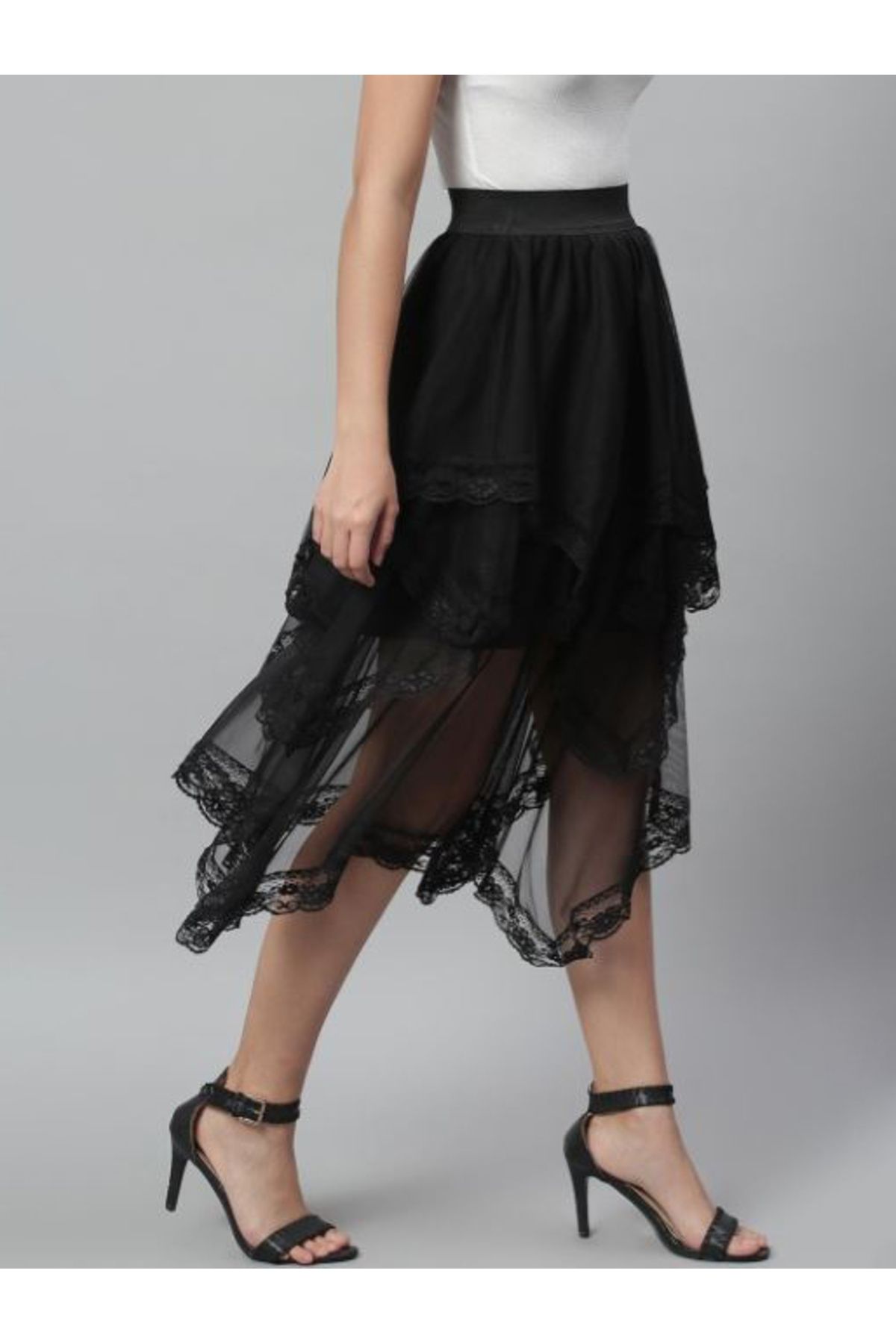 Kassually By Styli-Mesh Insert Layered Sheer Midi Skirt 2