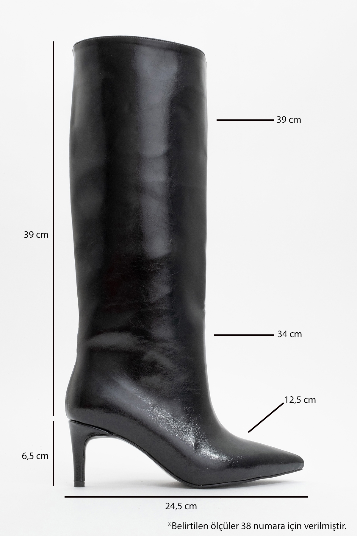 LuviShoes CAMİLA Siyah Cilt Kadın Topuklu Çizme görsel 5