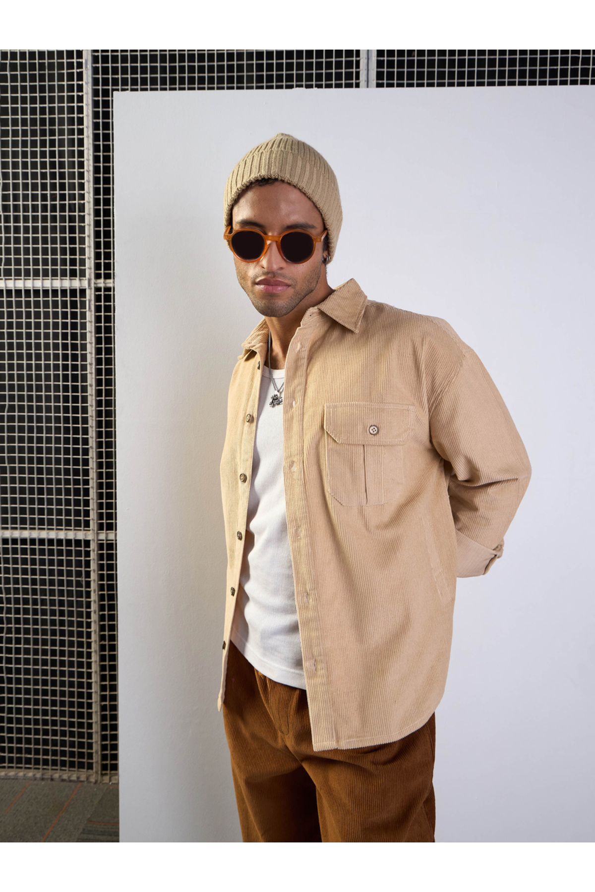 Mascln Sassafras By Styli-Corduroy Front Button Shacket with Pocket Detail 6
