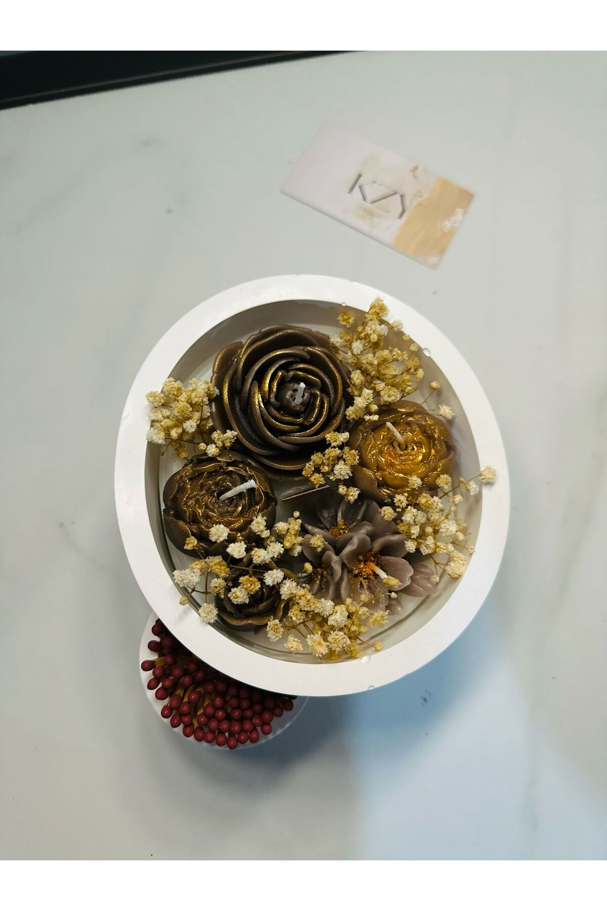 kzygroup Oval tabak çiçek bahçesi kibrit detaylı mum ve mumluk fotoğrafı 2 (önizleme)