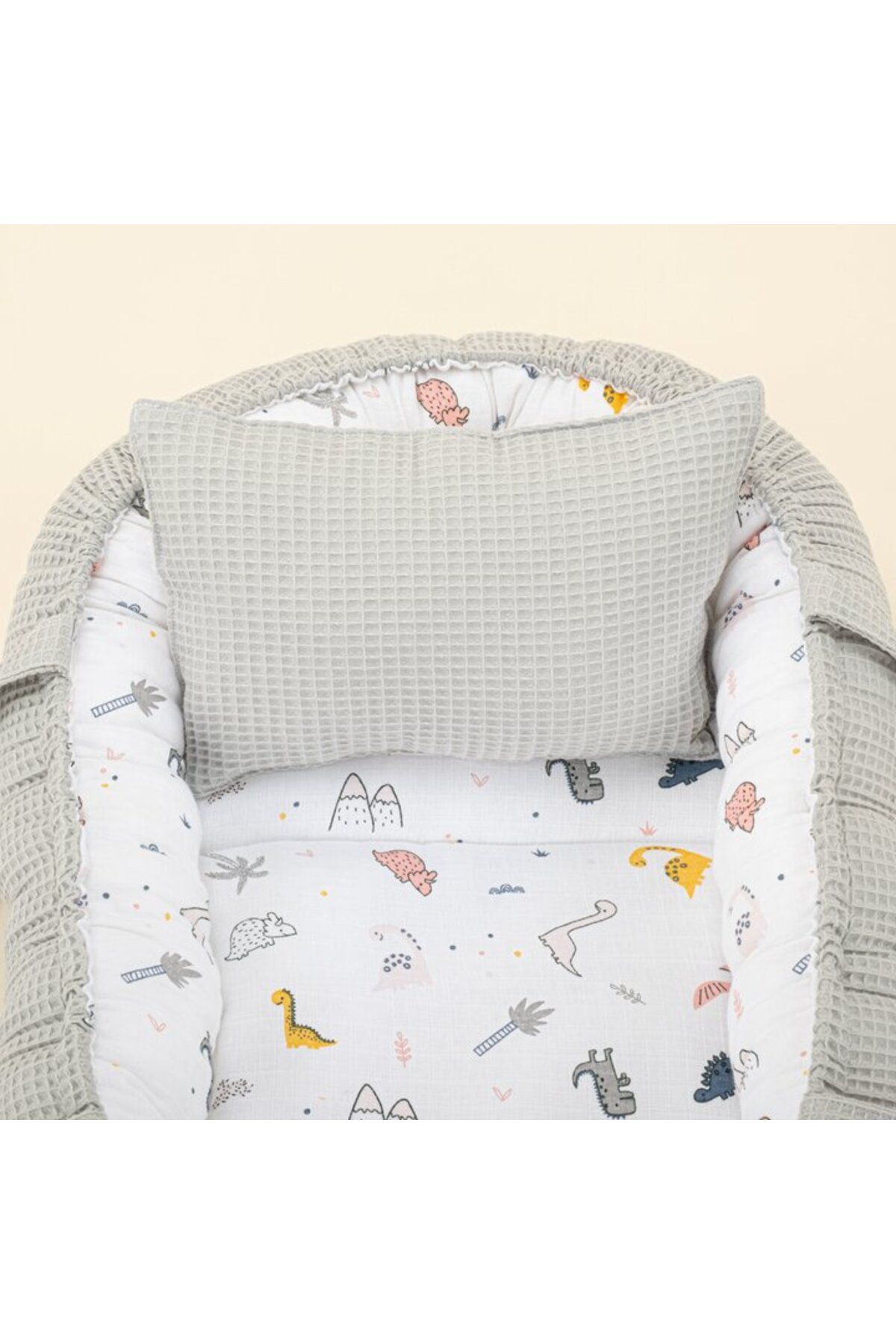 Yunikobaby-Double Sided Gray Honeycomb Dinosaur Babynest and Pillow 3