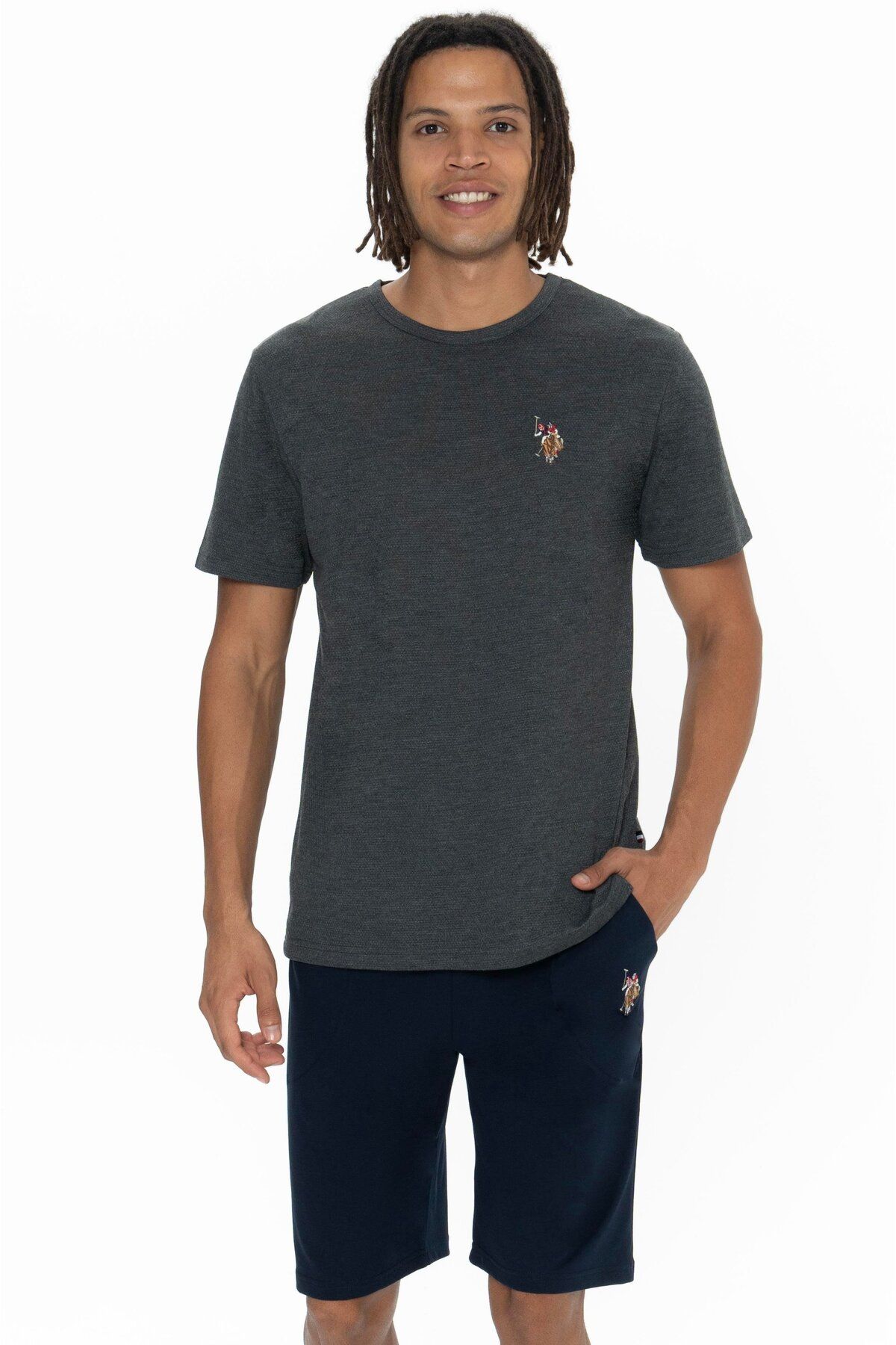 U.S. Polo Assn. Set De Tricou Și Pantaloni Scurți Pentru Bărbați, Cu Mânecă Scurtă, Cu Decolteu Și Buzunare Masculin - XL