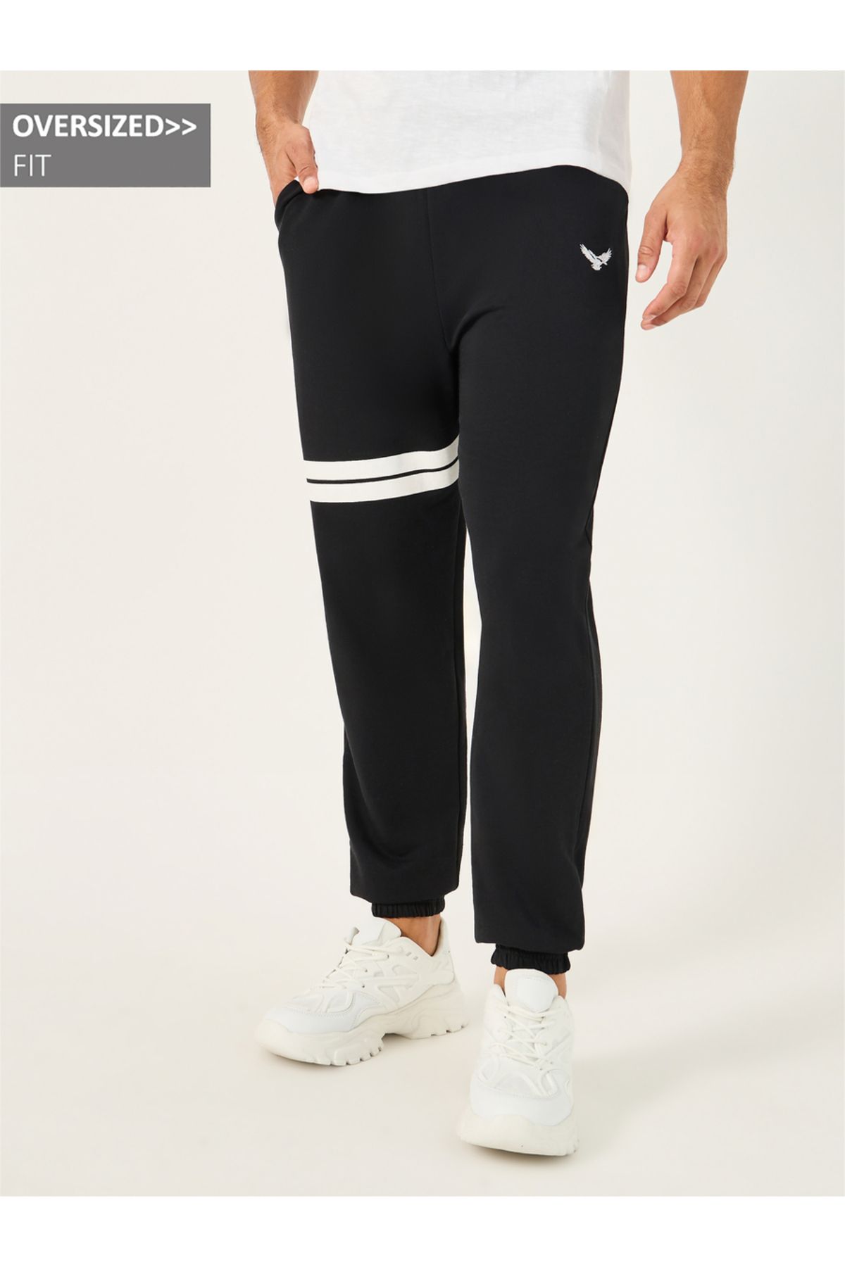 Styli-Contrast Double Stripes Oversized Joggers with Embroidery Detail 1