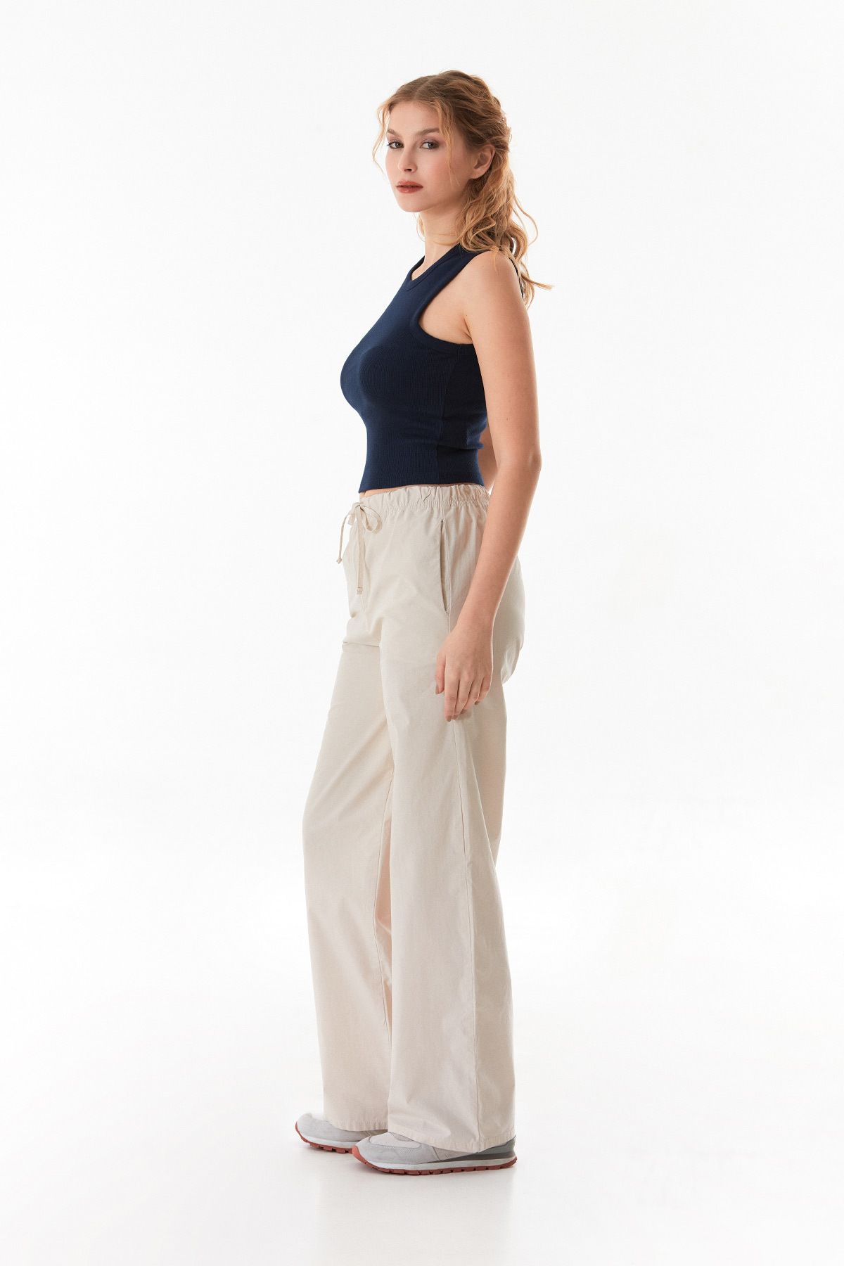 Fulla Moda-Parachü Fabric Trousers with Elastic Waist 3