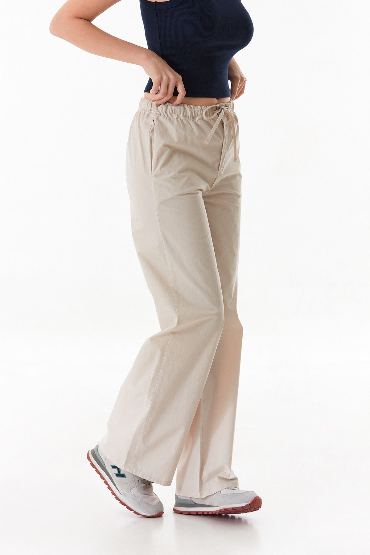 Fulla Moda-Parachü Fabric Trousers with Elastic Waist 5