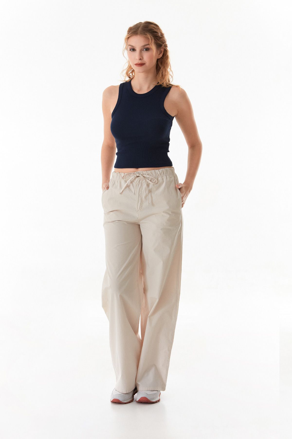 Fulla Moda-Parachü Fabric Trousers with Elastic Waist 6