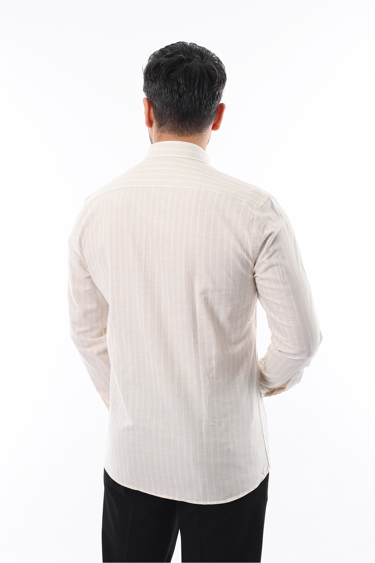 İDS COLLECTİON-Cămașă din bumbac cu dungi pentru bărbați, cu mânecă lungă, cu nasturi, modernă, slim fit 5
