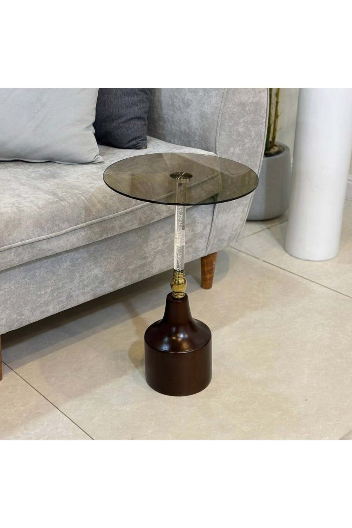 kafeny-Glass serving table with transparent column and marble base 1
