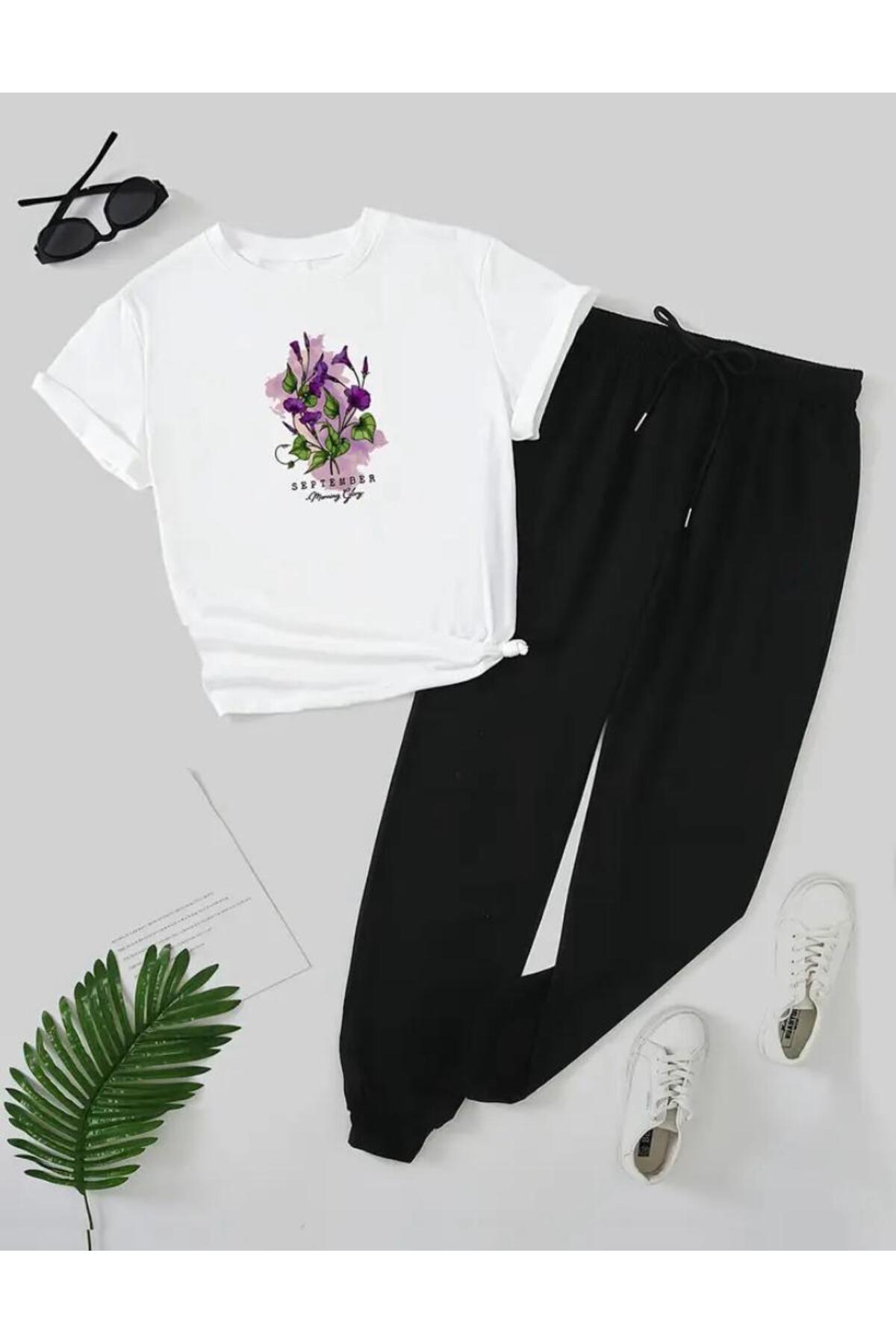 caddekombin Set de trening confortabil cu imprimeu September - Tricou și pant...