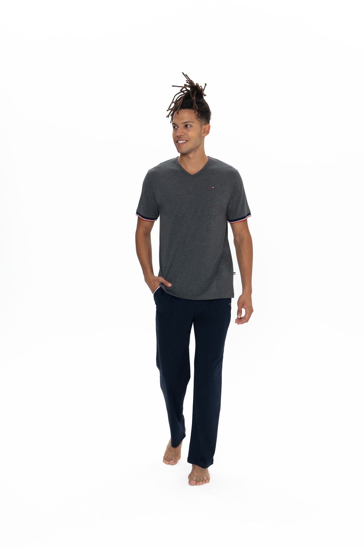 ست پیژامه خاکستری مردانه مجموعه لباس خواب V NECK USPA U.S. Polo Assn.
