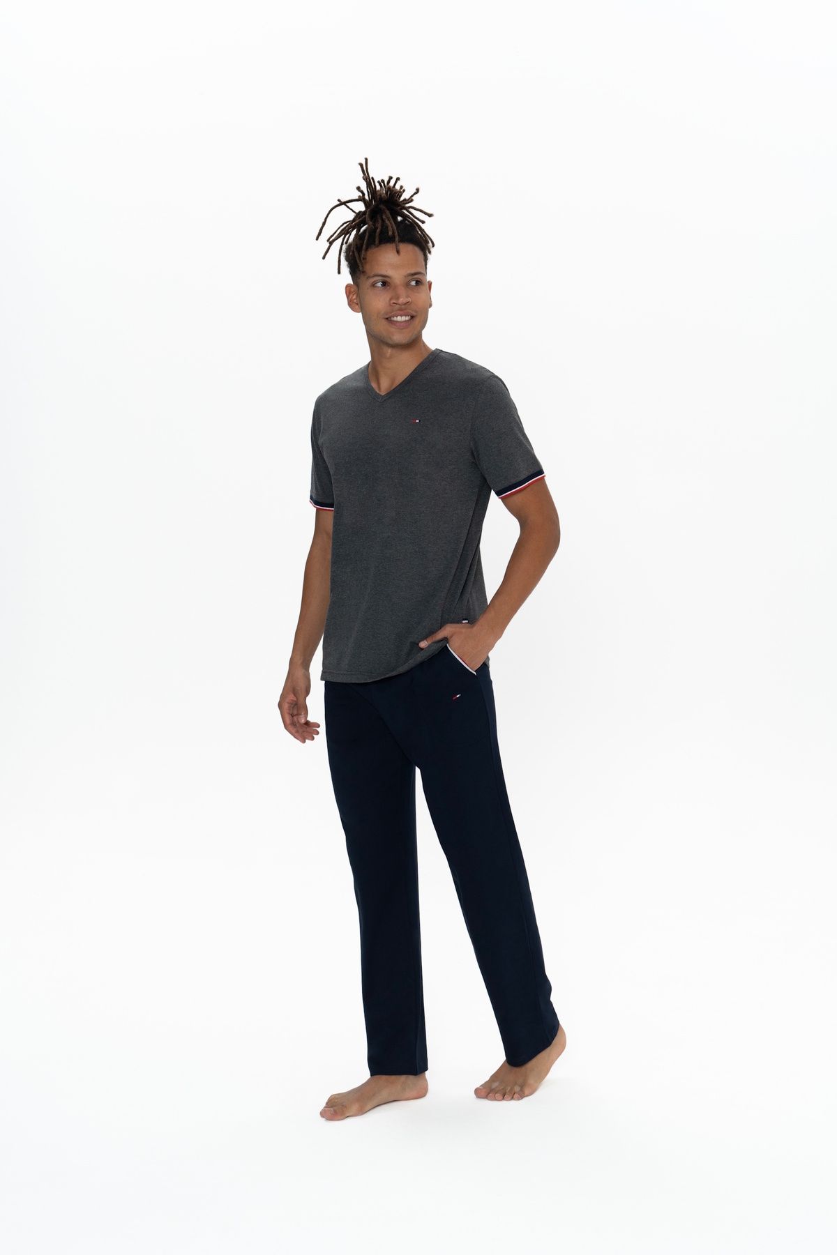 ست پیژامه خاکستری مردانه مجموعه لباس خواب V NECK USPA U.S. Polo Assn.