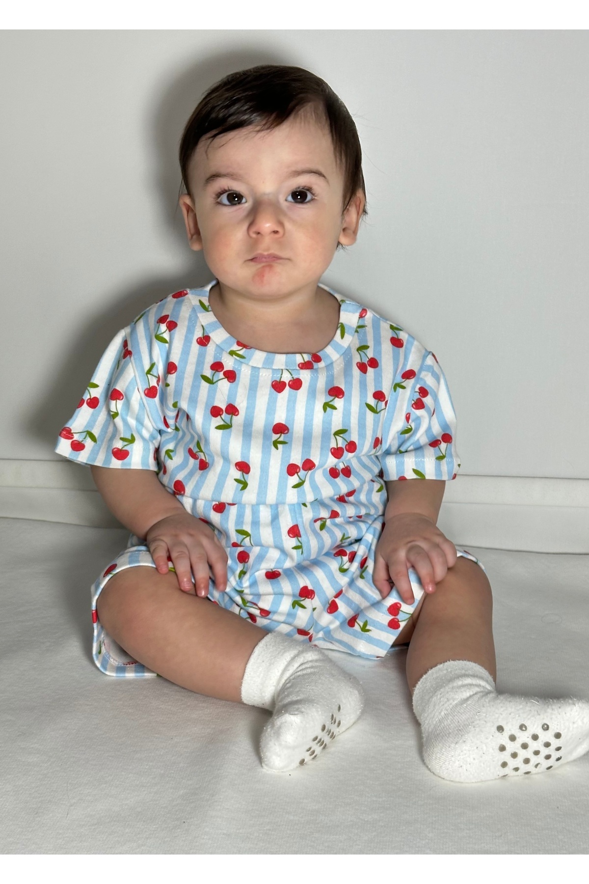 Drop Kids Anne Çocuk Kombin Pijama Takımı Kiraz Çizgi Desen Kısakol Şort (TEK TEK SATILMAKTADIR) fotoğrafı 2 (önizleme)